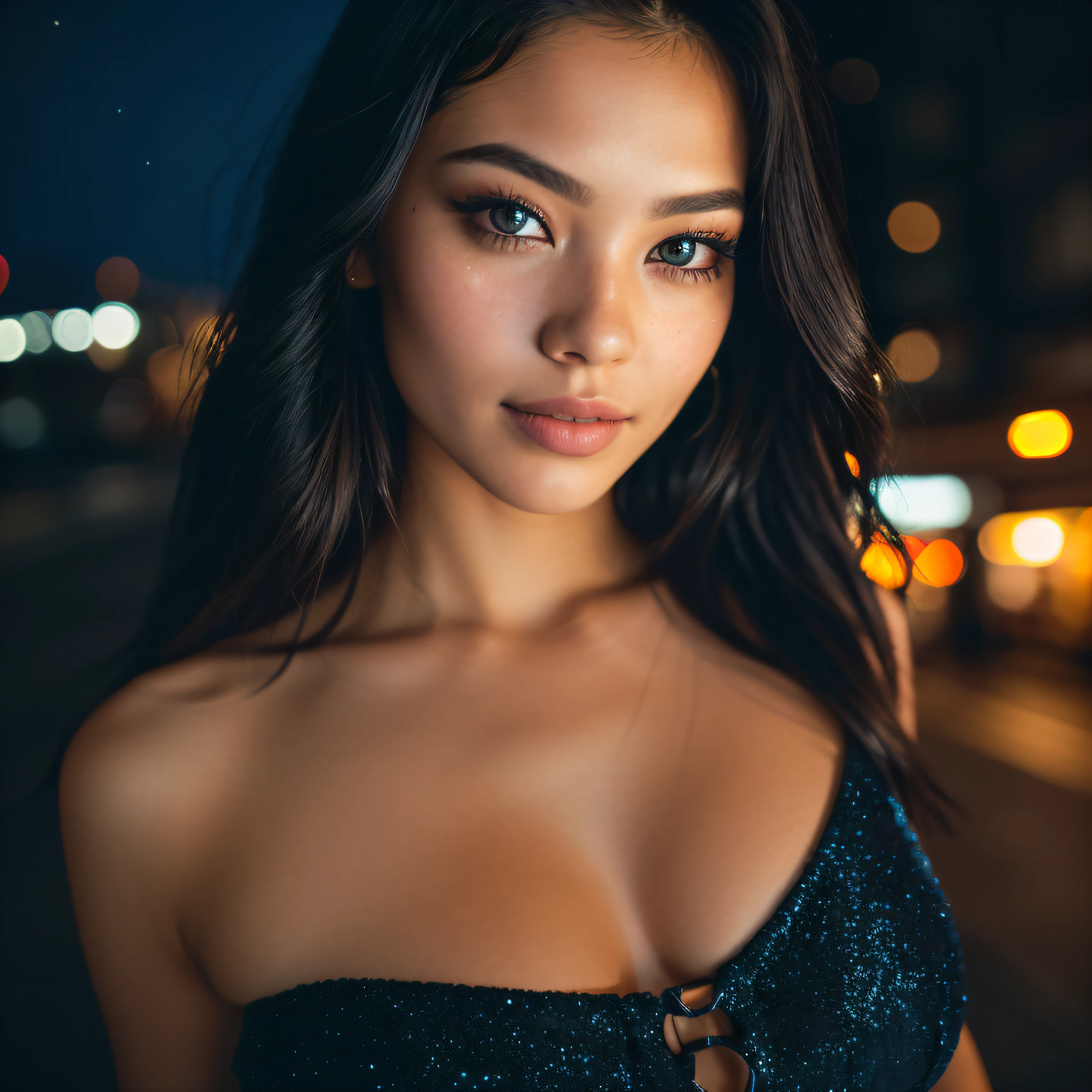 beautiful detailed eyes, beautiful detailed lips, extremely detailed eyes and face, longeyelashes, 1girl, naked, posing for the camera, middle of a big city, congested with people, midnight, city lights, cinematic lighting, dramatic contrast, dramatic shadows, neon lights, gritty urban environment, hyper realistic, photorealistic, ultra-detailed, 8k, highres, masterpiece, ultra-fine painting, physically-based rendering, vivid colors