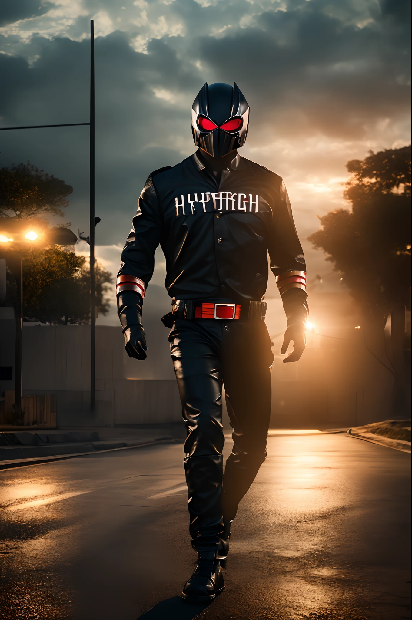 (photo realistic:1.4), (hyper realistic:1.4), (realistic:1.3), (smoother lighting:1.05), (increase cinematic lighting quality:0.9),Masked Rider Black,cinematic