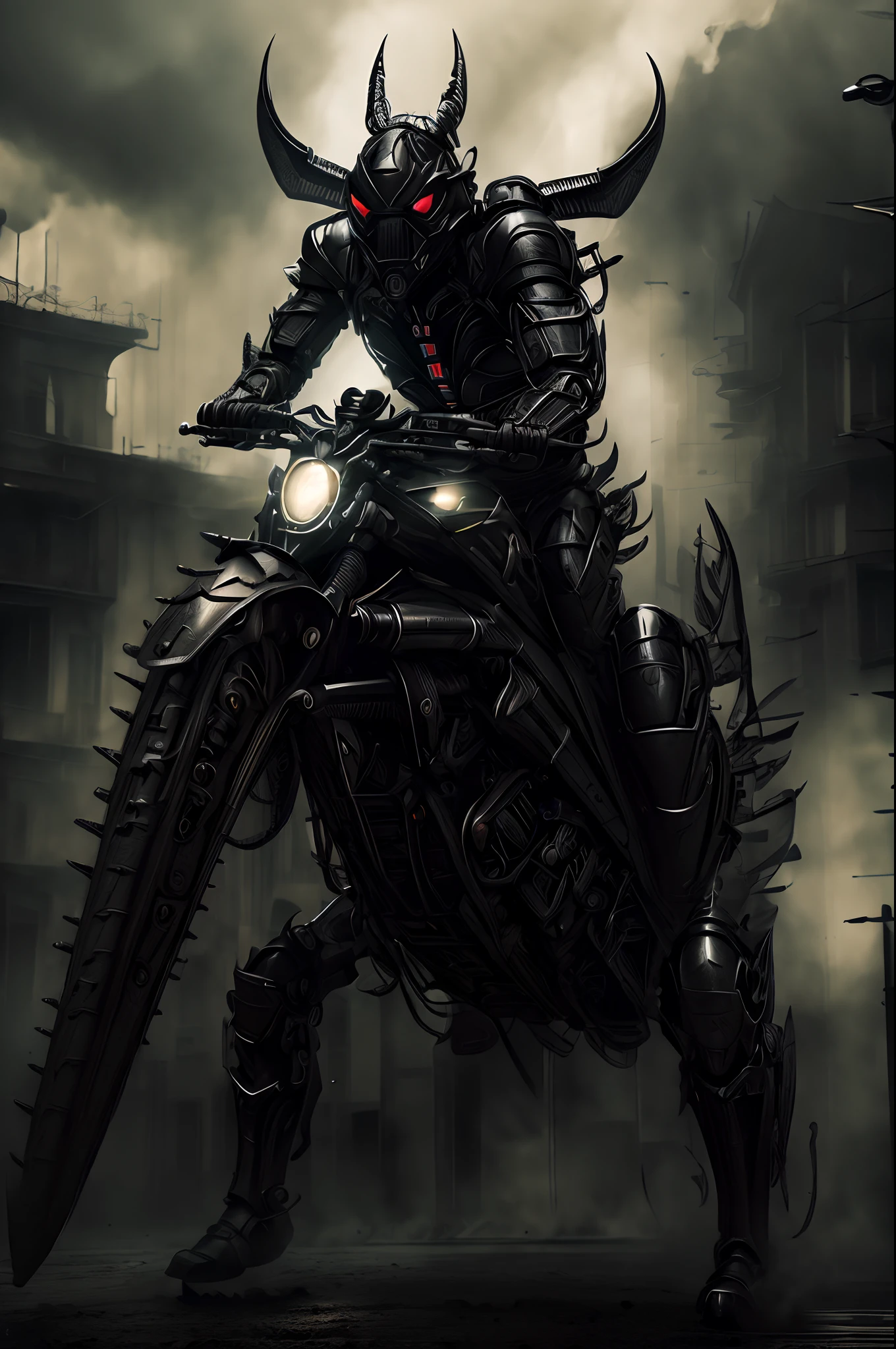 (photo realistic:1.4), (hyper realistic:1.4), (realistic:1.3), (smoother lighting:1.05), (increase cinematic lighting quality:0.9),Black Grasshopper Maskde Rider Black,Eyes glowing mechanically,mechanised modified human,dynamic pose,cinematic
