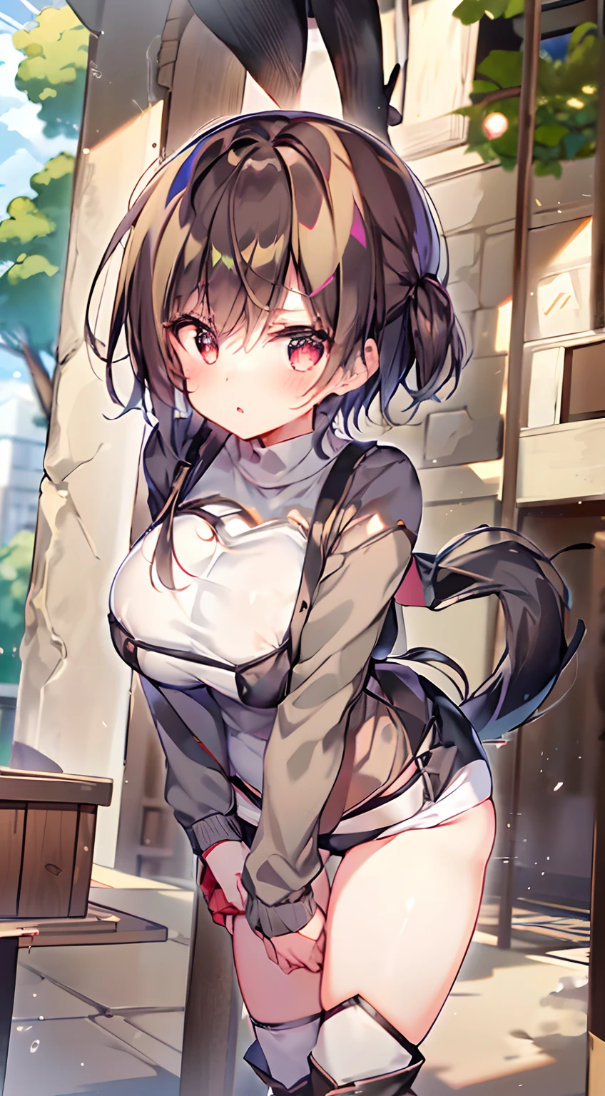 ,Stable diffusion ,Lori's face was annoyed、petite short stature、huge big breasts、anime woman、Colossal tits、boyish、Shorthair、Please wear a black shirt、petite short stature、Whip whip、thighs thighs thighs thighs、breeches、hotpants、 Zito-order、Smaller face, Big eyes