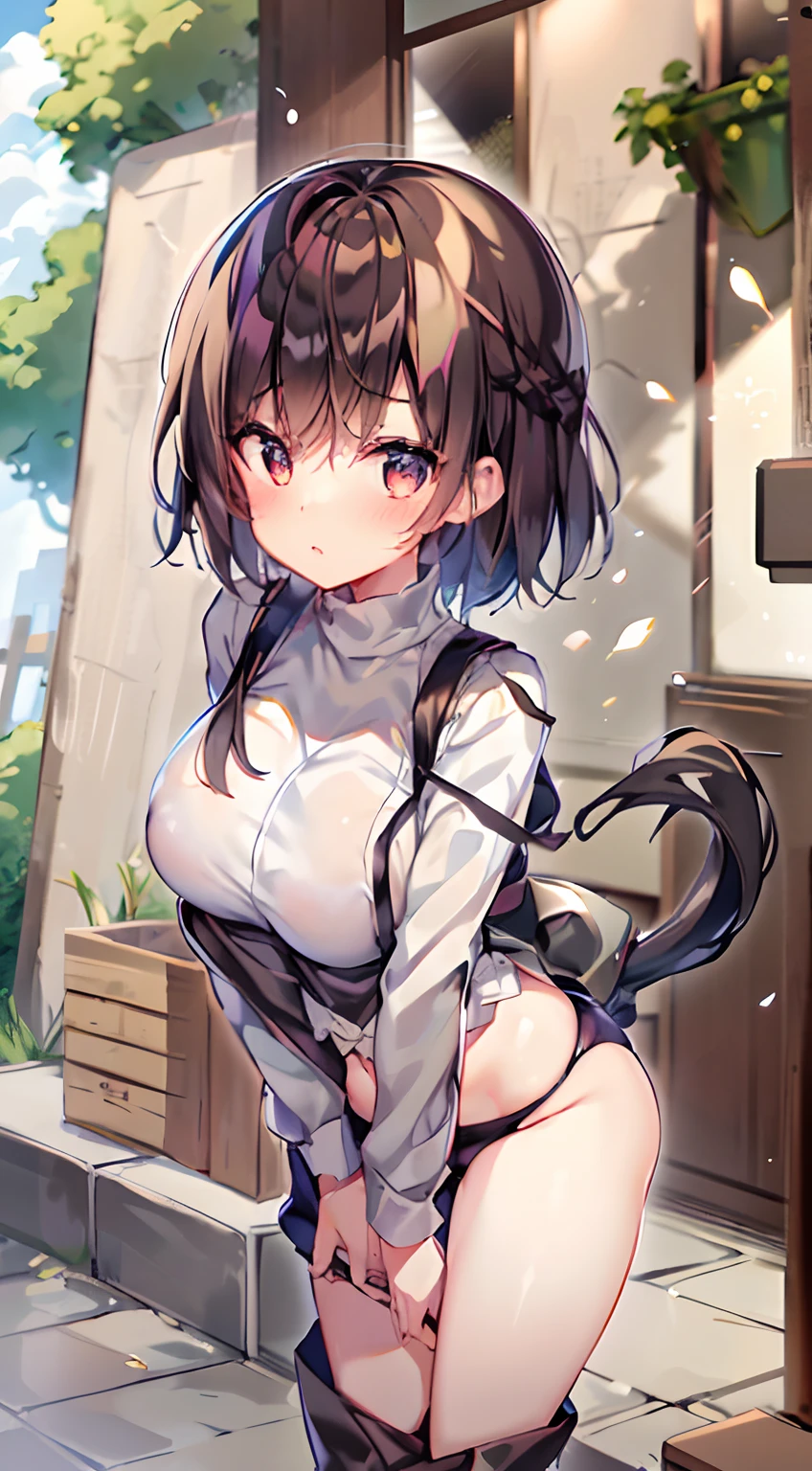 ,Stable diffusion ,Lori's face was annoyed、petite short stature、huge big breasts、anime woman、Colossal tits、boyish、Shorthair、Please wear a black shirt、petite short stature、Whip whip、thighs thighs thighs thighs、breeches、hotpants、 Zito-order、Smaller face, Big eyes