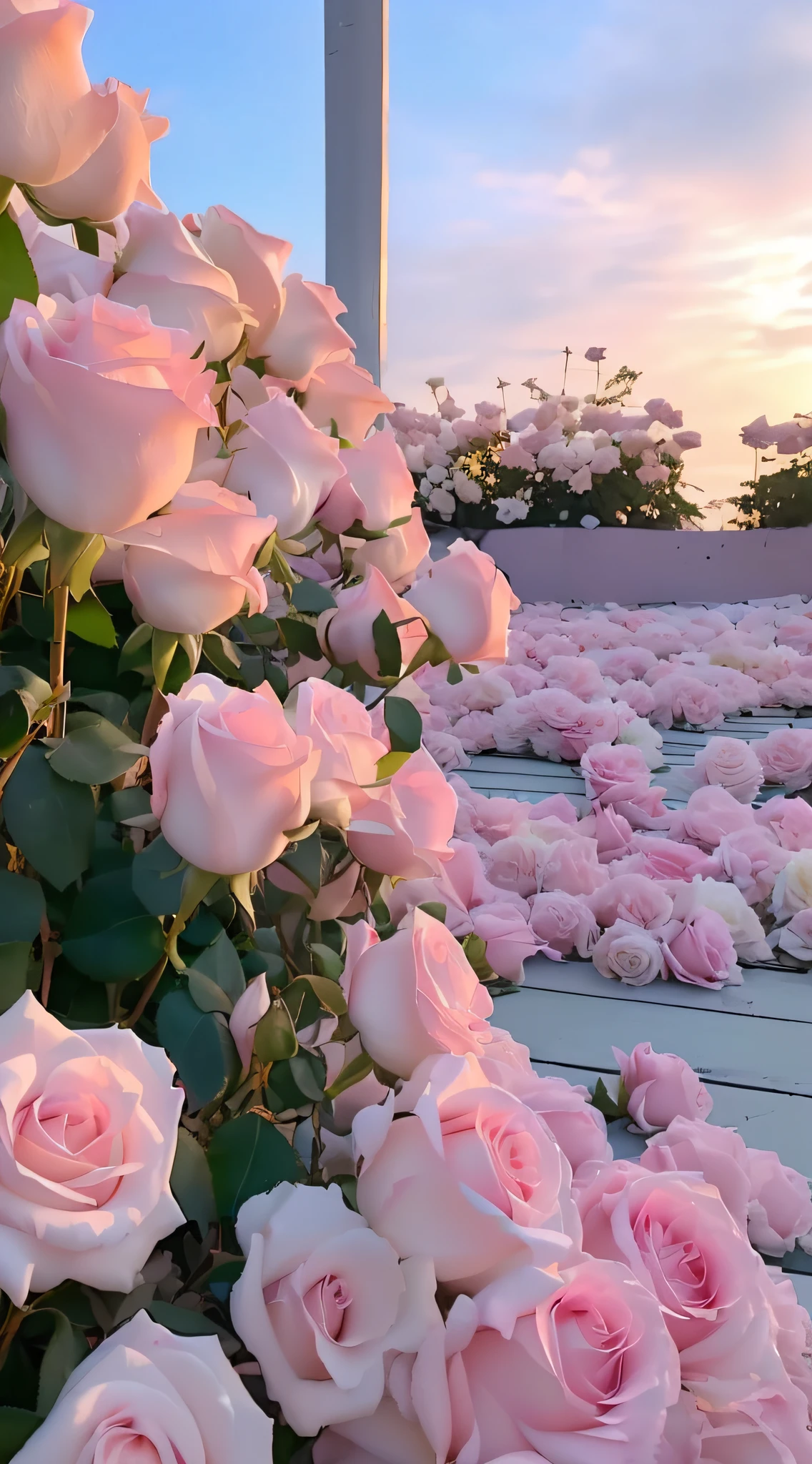 Many pink roses grow on the ground, Beautiful and aesthetic, beautiful aesthetic, an aesthetic field of flowers, rosses, dreamy aesthetic, with soft pink colors, laying on roses, rosette, Beautiful flowers, heaven pink, wallpaper aesthetic, pink hues, Pink flowers, (in pink), background is heavenly, nature and floral aesthetics