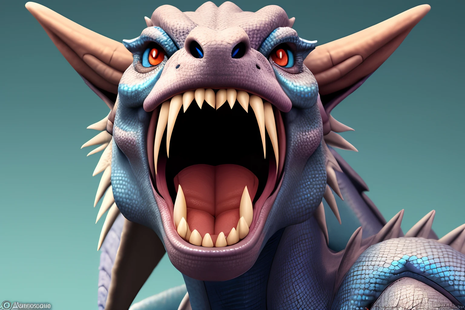 Single mythical wyvern with no teeth, large wide open mouth coconut with milk dripping inside mouth, surprised face with cute eyes facing the camera close up, photorealistic. Coconut Milk dripping inside mouth.coconut Milk dripping out of mouth. Muscles jaw. Defined wyvern jaw
