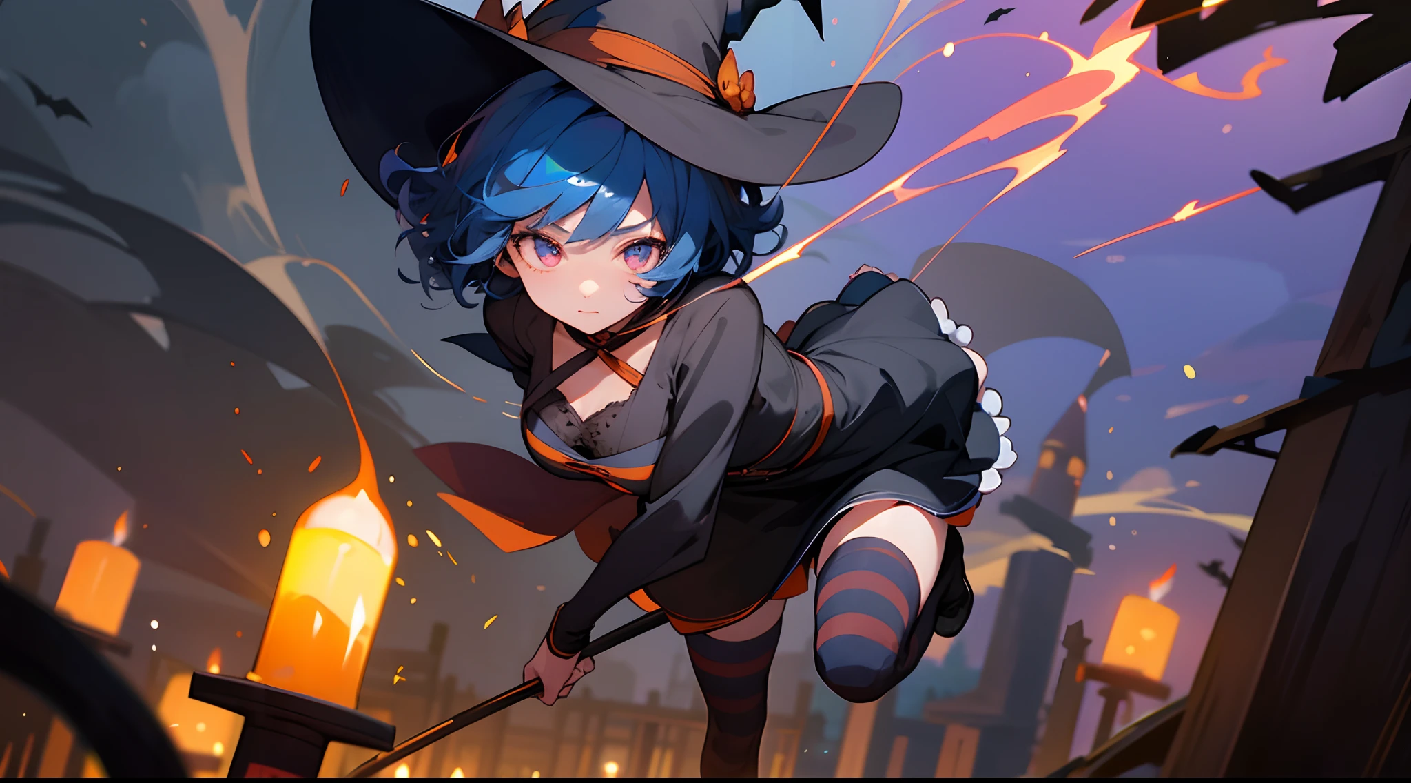 battle anime art style,1shota,chou kawaii shota,light blue witch uniform and hat,final battle,The strongest magician's equipment,cute butt,shiny short spats,