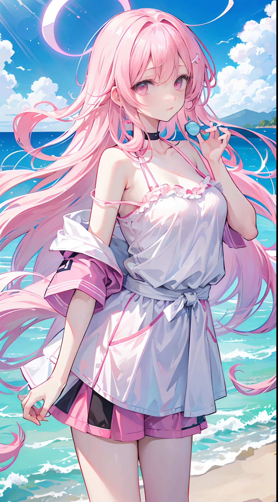 1girl, solo, slime girl, red slime, pink skin, absurdly long hair, water hair, big hair, liquid hair, liquid skin, puddle, arms behind back, grin, crazy, yandere, madman smile, (close-up:1.3), naked, medium breasts, woman, yellow eyes, glowing eyes, slime substance, slime ocean, transparent background, white background, masterpiece, best quality, 8k