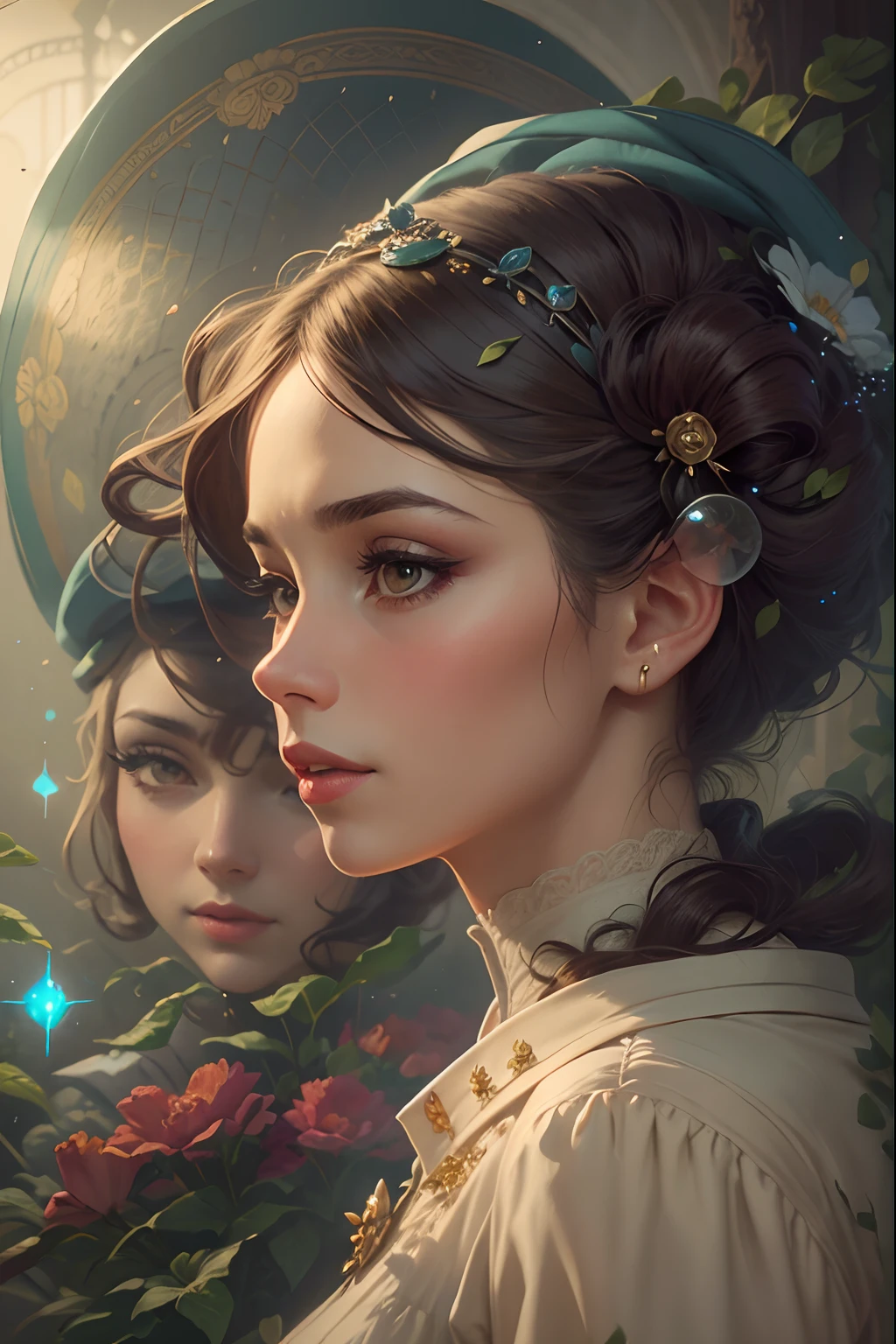 Transport yourself to a bygone era with this exquisite prompt. Imagine a beautiful lady, elegantly posed in a garden, wearing a large floral hat that adds a touch of whimsy to the scene. The fine art painting captures every detail of her attire and surroundings, bringing the 1900s to life in vivid color and style.