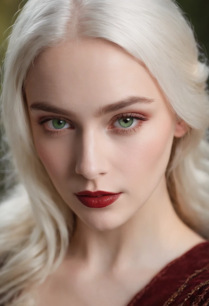 (((a deep reddish wound crosses her left cheek))) fair complexion, woman around 19 years old, natural white hair, distinctive green eyes, wearing kohl, slender and graceful, beautiful, candlelight in a medieval setting, ultra sharp focus, realistic shot, medieval female clothes, tetradic colors (scar:1.4)