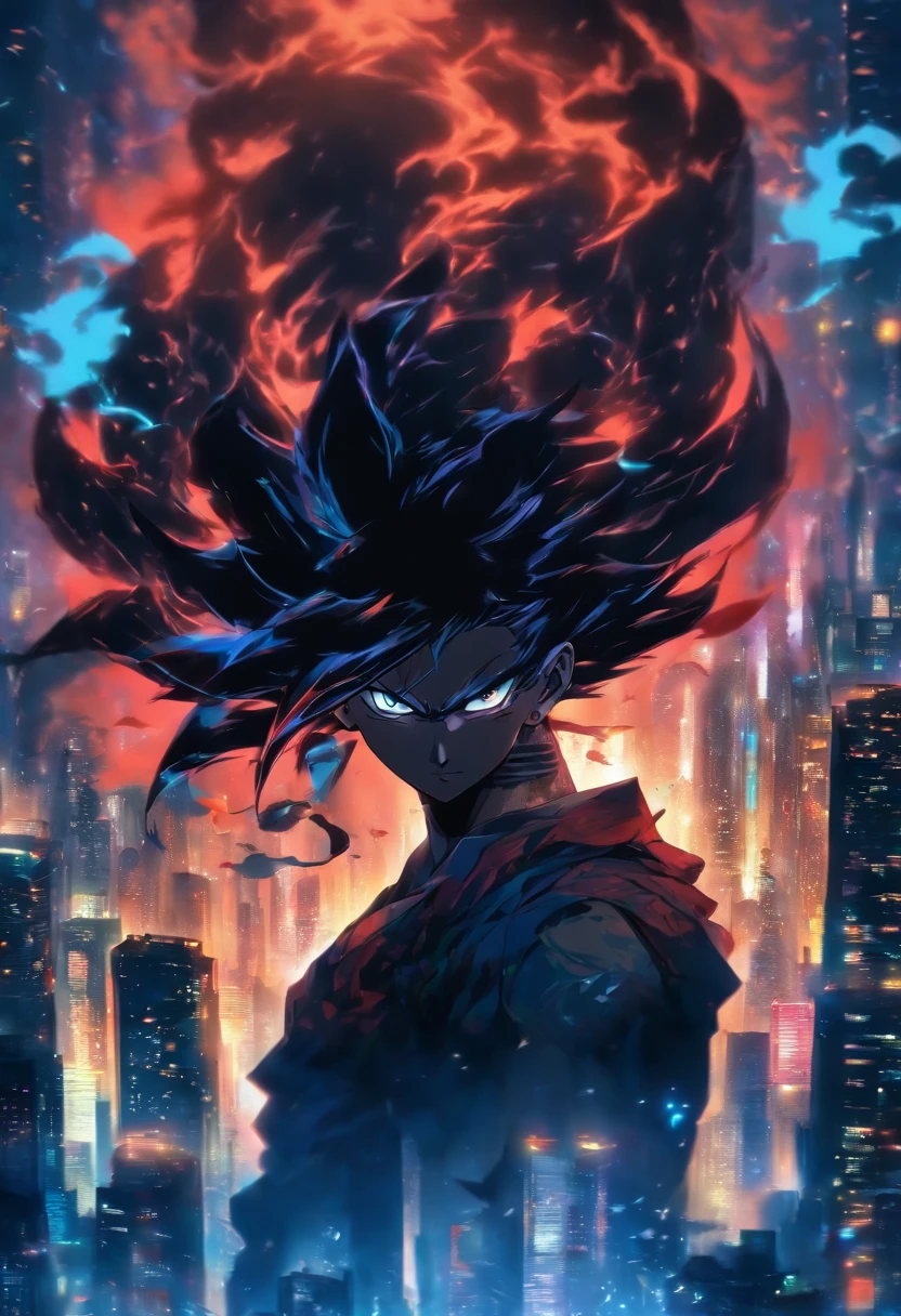 (best quality,4k,8k,highres,masterpiece:1.2),ultra-detailed,(realistic,photorealistic,photo-realistic:1.37),Gojo,beautiful detailed eyes,beautiful detailed lips,extremely detailed eyes and face,longeyelashes,vivid colors,portrait,sharp focus,stunning,handsome,mysterious aura,black hair,white coat,dusk,dark background,strange symbols,glowing tattoos,noble and confident posture,calm and collected expression,shadows and highlights,stunning lighting,subtle smoky effect,strong gaze,Nobara and Yuji appearing in background,curious expression on Nobara's face,determined expression on Yuji's face,skyline in the distance,urban cityscape,skyscrapers reaching towards the sky,blend of modern and traditional elements,creative use of negative space,mesmerizing charm and charisma,majestic and powerful presence,wisdom and intelligence emanating from his eyes,splashes of vibrant colors,ominous and otherworldly atmosphere,monochromatic color palette with pops of red and blue,ethereal and surreal vibe,unforgettable and captivating artwork.