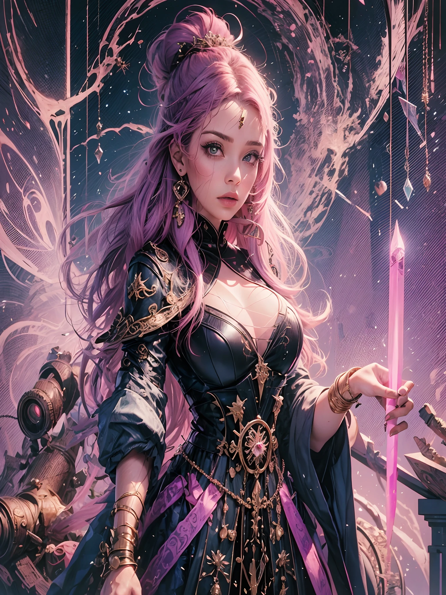 Pink magic wand in hand, pink magic wand in hand, detailed hands