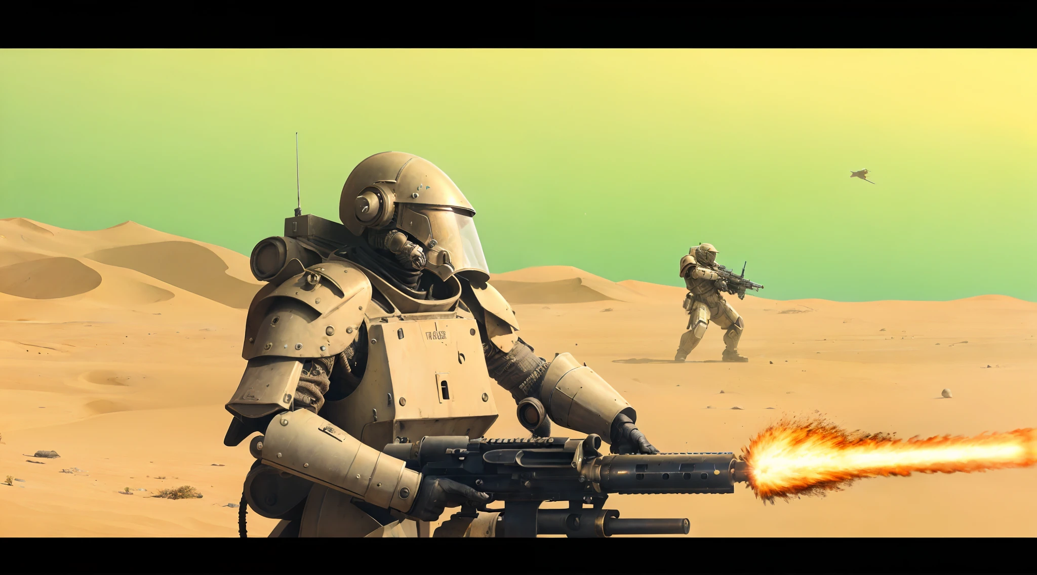 masterpiece, high quality, realistic, man in a power armor with helmet holding a Gatling gun in a desert, detailed body, detailed hands, detailed arms, quality arms, arm holding gun, hand with gun, detailed weapon detailed gun, gatling gun, minigun, machine gun gatling, armored soldiers fight, space soldier on mars with a gun, armored battle space soldier warrior, detailed power armor, a lot of details, detailed armor, super details, battletech style, mech soldier firing bullets, war exocostume, mad max, saudi futuristic warrior , war power armor soldier fighting, test subject supersoldier, metal slug concept art, battlemech