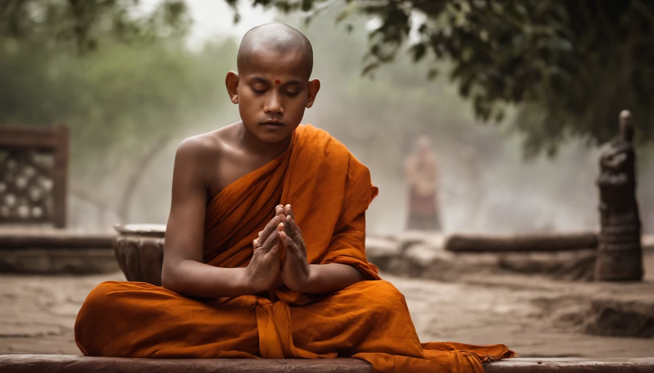 A monk making the stop sign with his hand