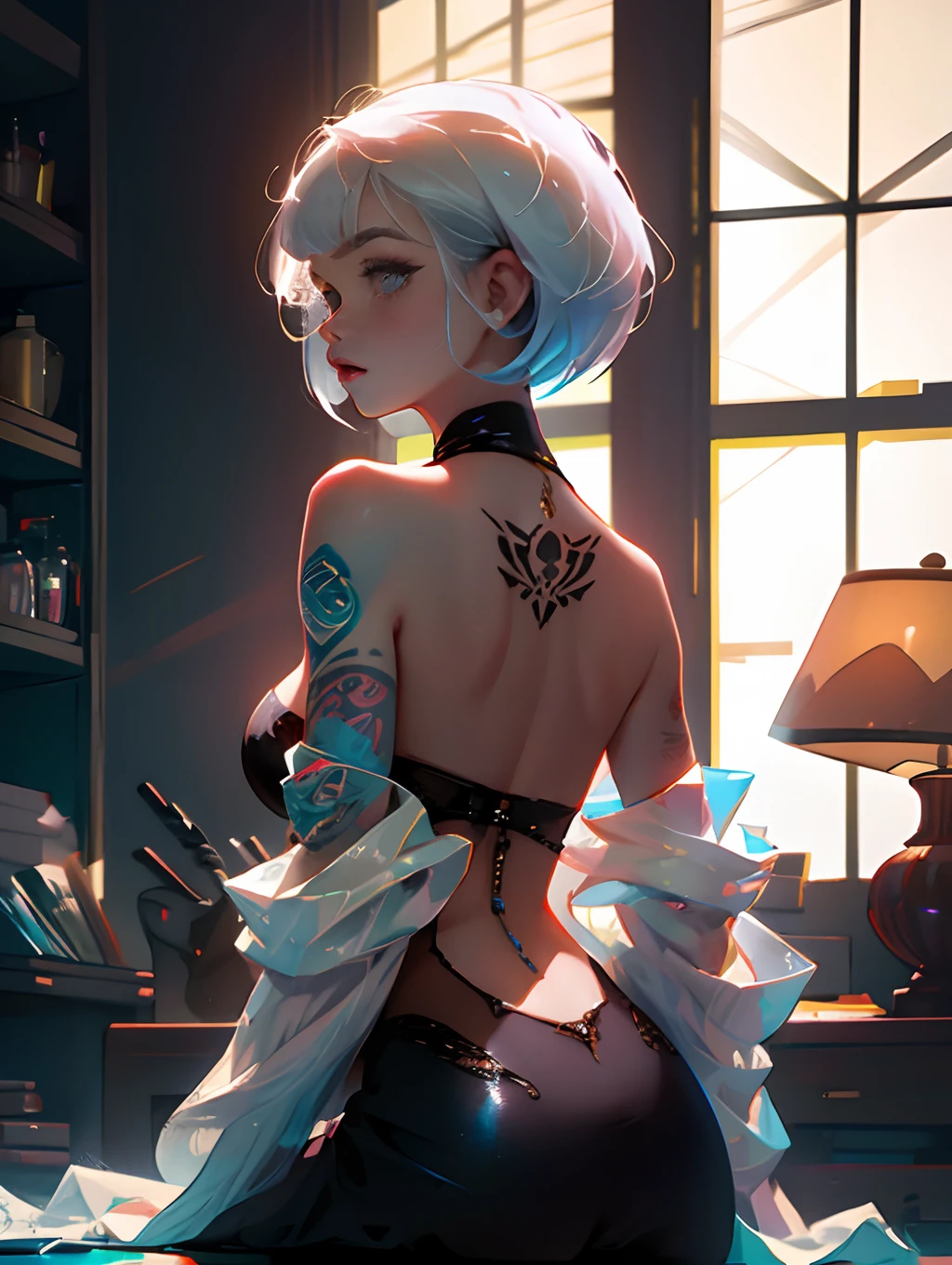Short hair tattooed flat chested scene spread and