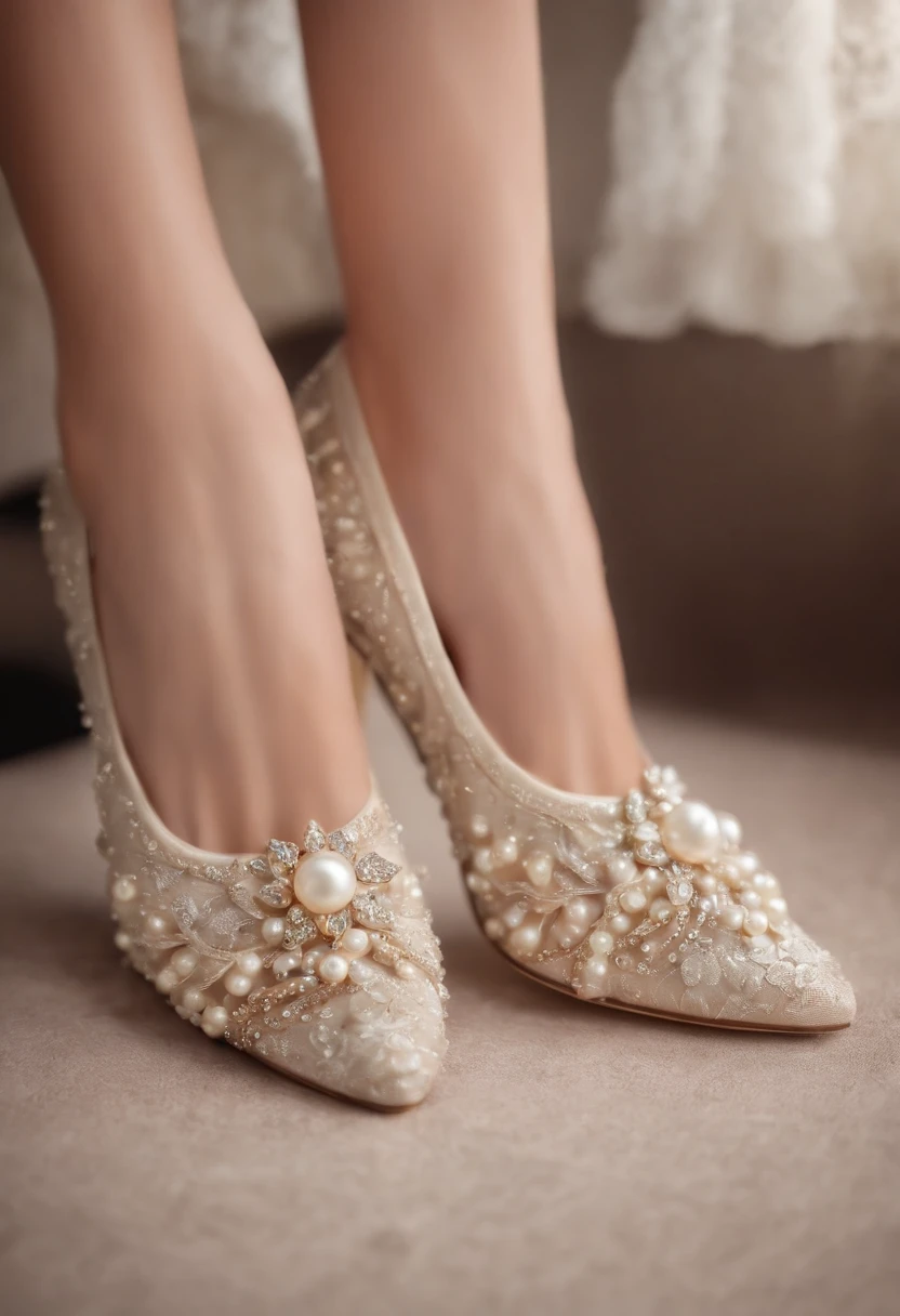 women shoe style like jimmy choo embellished with pearls, beads, colorful threads flat and luxury