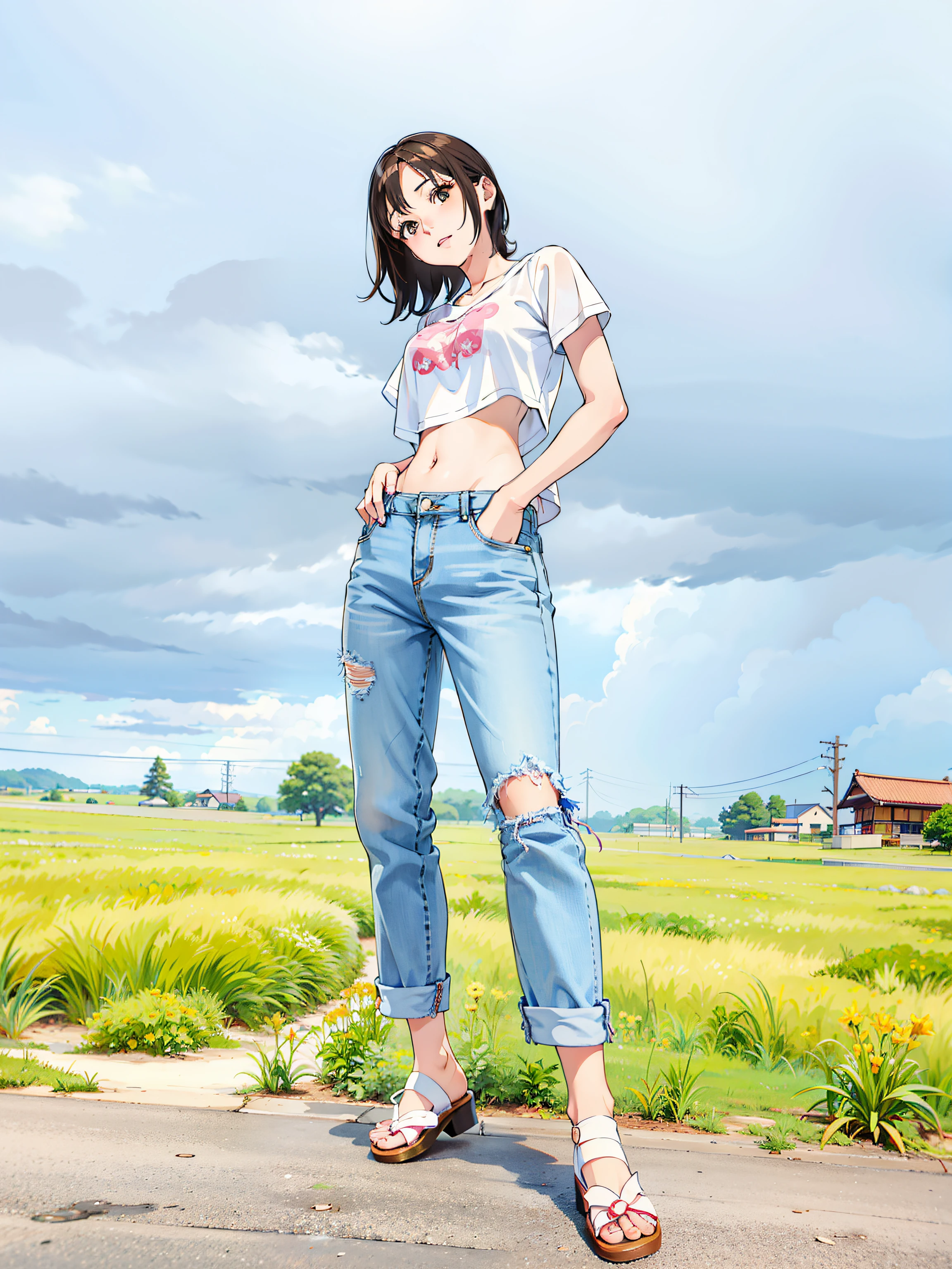 Woman standing on the side of the road, kawaii shirt and jeans, chiho, 奈良美智, Japanese Models, 🚿🗝📝, Young skinny gravure idol, photo of breeze kaze, Poses variadas, model エリサヘス s from acquamodels