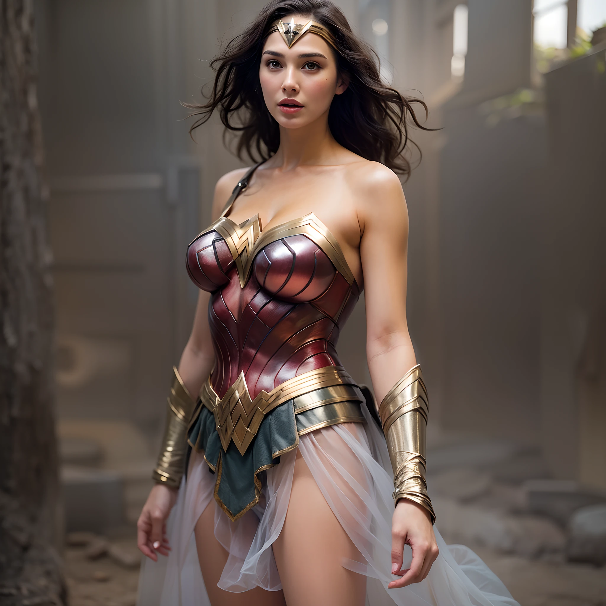 Sexy picture of gir in skimpy clothes, gal gadot in see though dress, gal gadot sexy cosplay as wonder woman, gal gadot in translucent dress, big boobs, gigantic boobs, busty, cleavage, show cleavage, major cleavage exposed, major boobs uncovered, skimpy clothes, skimpy dress, revealing clothes, nsfw, gal gadot