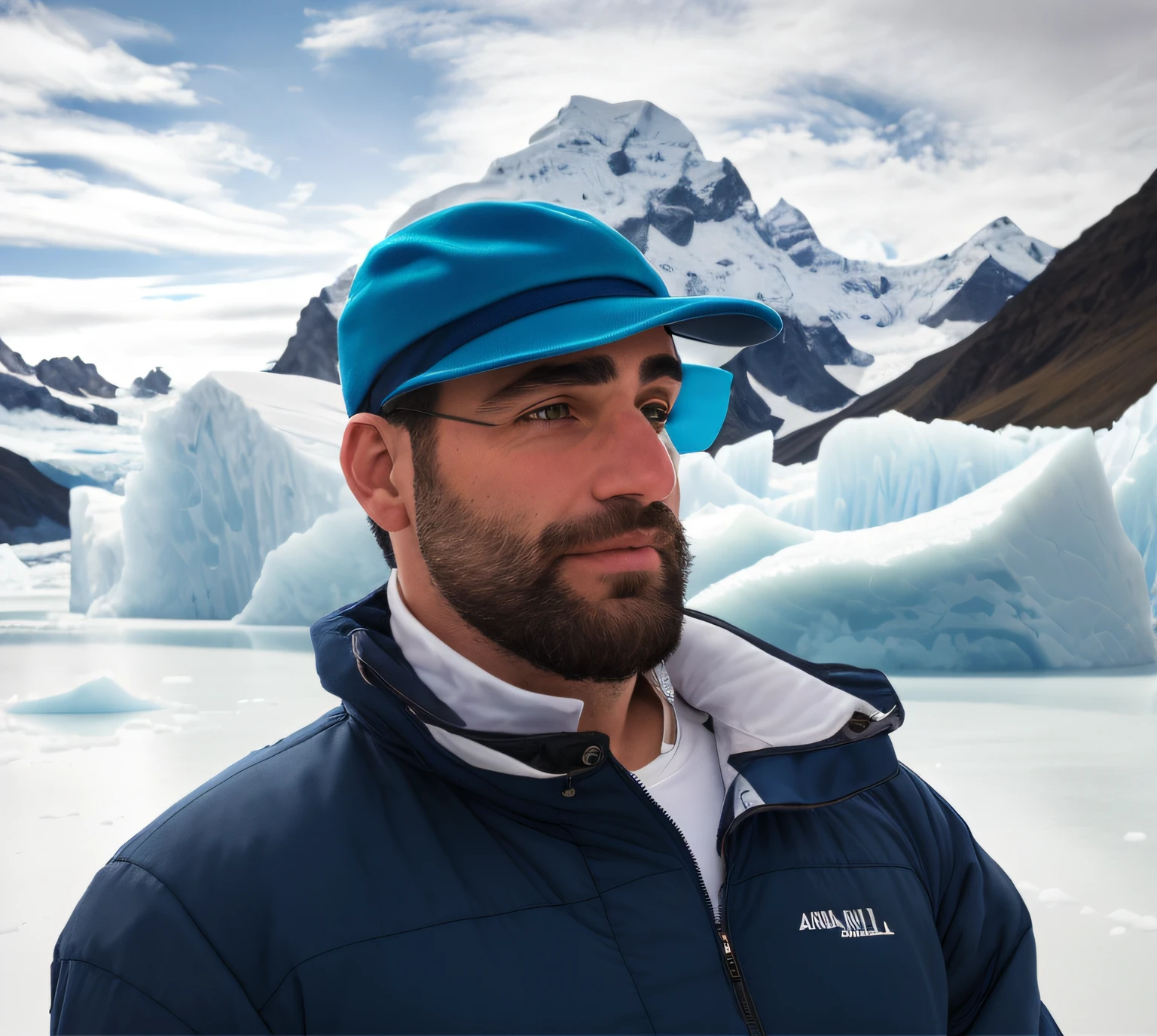 arafed man in blue jacket and hat standing in front of a glacier, manuel sanjulianblue, profile pic, brett goldstein, avatar image, michael ancel, stephen silver, paul pepera, blue glacier, mike franchina, zachary corzine, vacation photo, iain mccaig, george doutsiopoulos, profile photo, avatar for website
