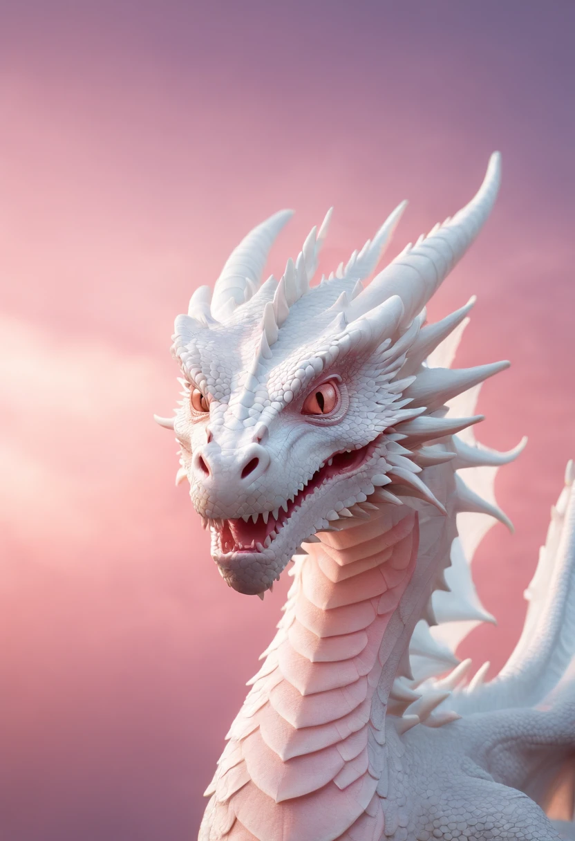 "(best quality,4k,8k,highres,masterpiece:1.2),ultra-detailed,white dragon,fluorescent scales,pastel pink,beautiful detailed eyes,long white whiskers,sharp claws,dragon wings,hovering in the sky,pinkish sky,glowing clouds,sparkling stars"