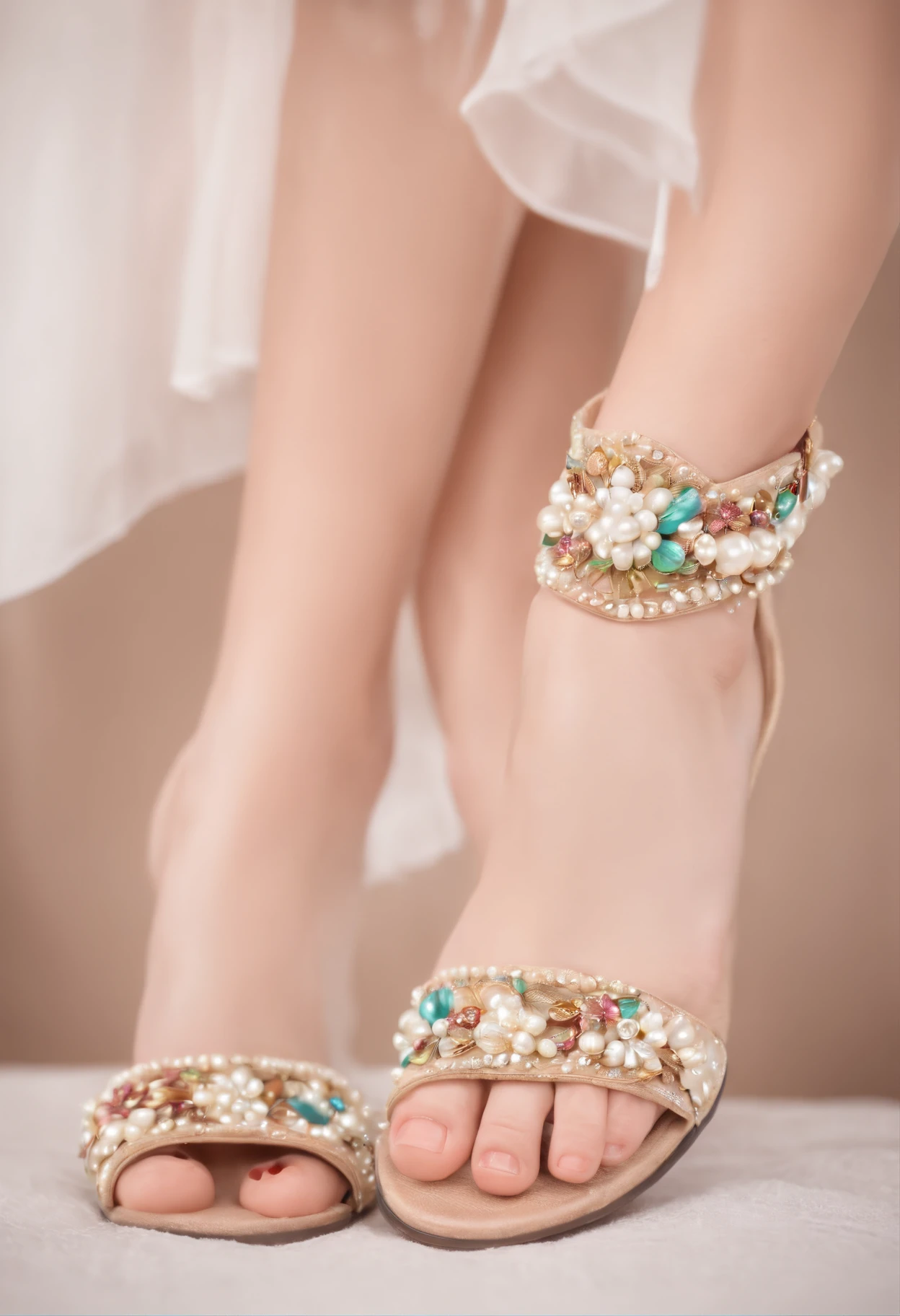 women shoe flat sandal style embellished with pearls, beads, colorful floral thread work luxury finished
