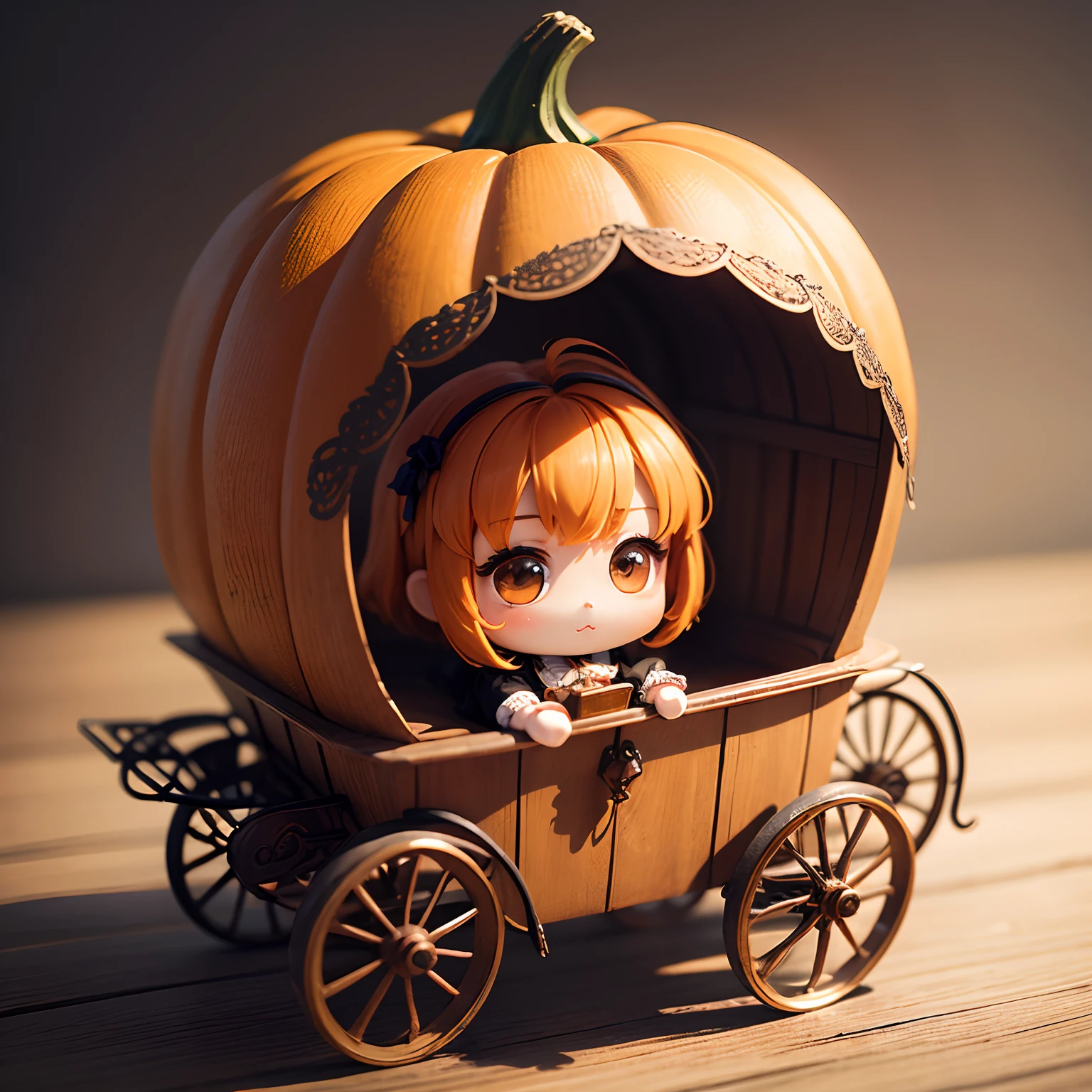 masterpiece、top-quality、ultra-detailliert、(Chibi Chara's Daughter:1.2)、Antique sundries in a carriage in the shape of a pumpkin、Chibi Cinderella Princess
