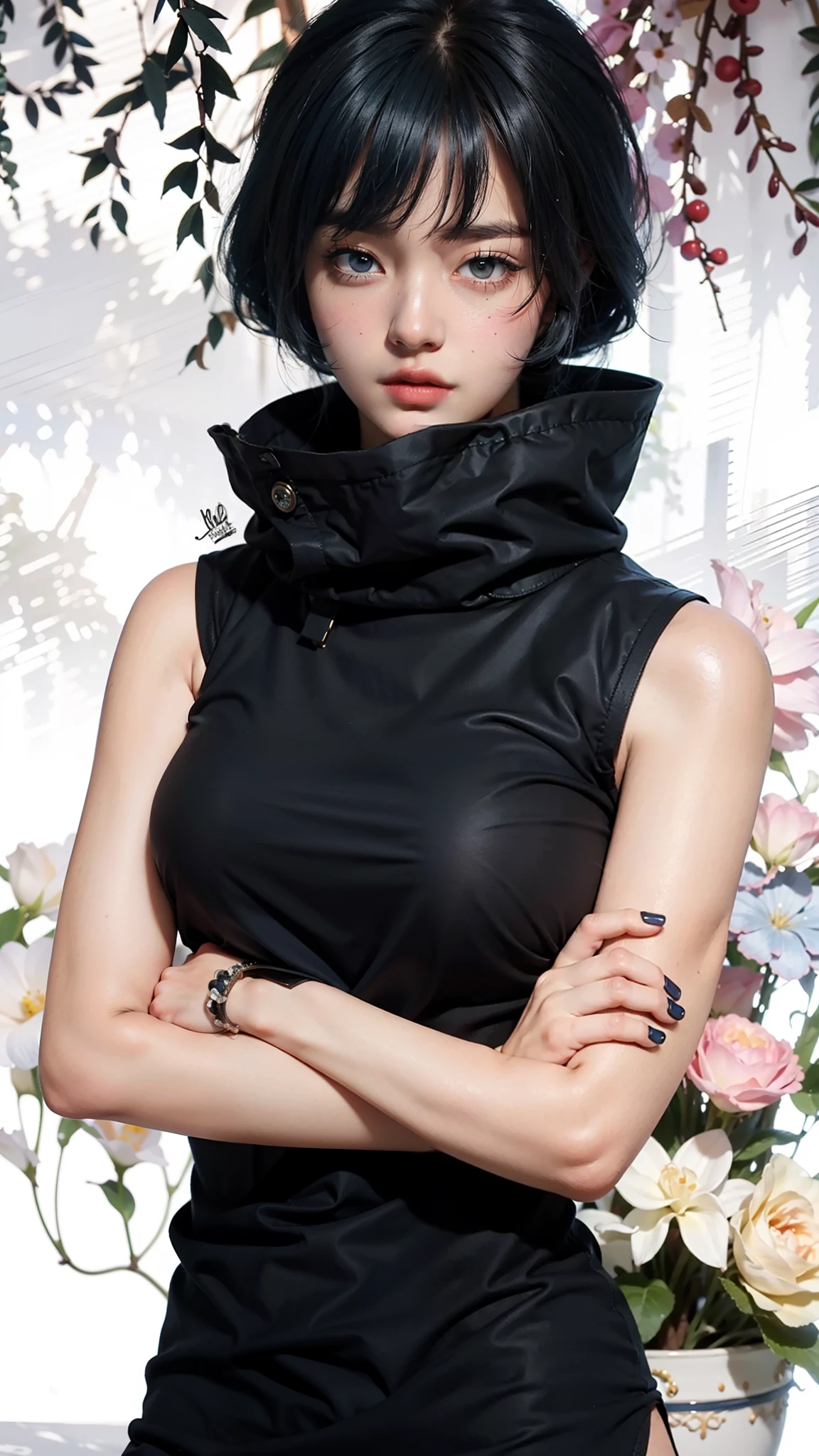 Best quality, masterpiece, big boobs, (large breasts), detailed skin texture, detailed cloth texture, detailed face, super detail, 8k, intricate detail, 1girl, blue hair, black hair, pretty lips,