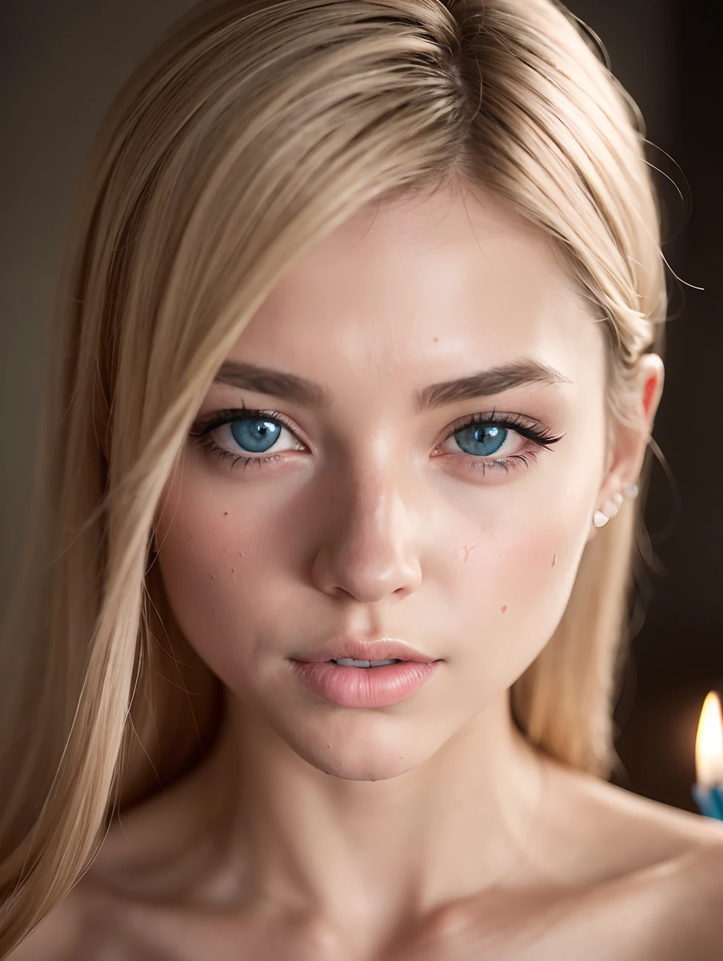Photo brute, professional color graded, BREAK portrait photo de fille BigT1ttyG0thEgg, ((yeux noirs)), ((cheveux blancs)), ((cheveux blond platine)), (Makeup, eyeliner), Candle light, mise au point nette, Hdr, 8k resolution, intricate high detail, sophisticated detail, photoreallistic, Regarder le spectateur,