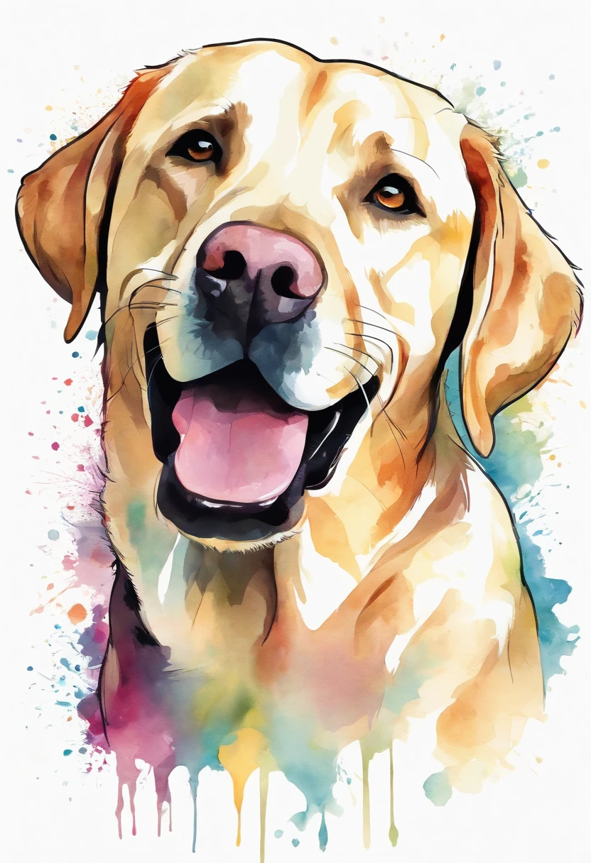 Labrador Retriever: Playful and energetic Labrador Retriever in a
watercolor illustration, capturing their joyful spirit. T-shirt design
graphic, vector, contour, black background