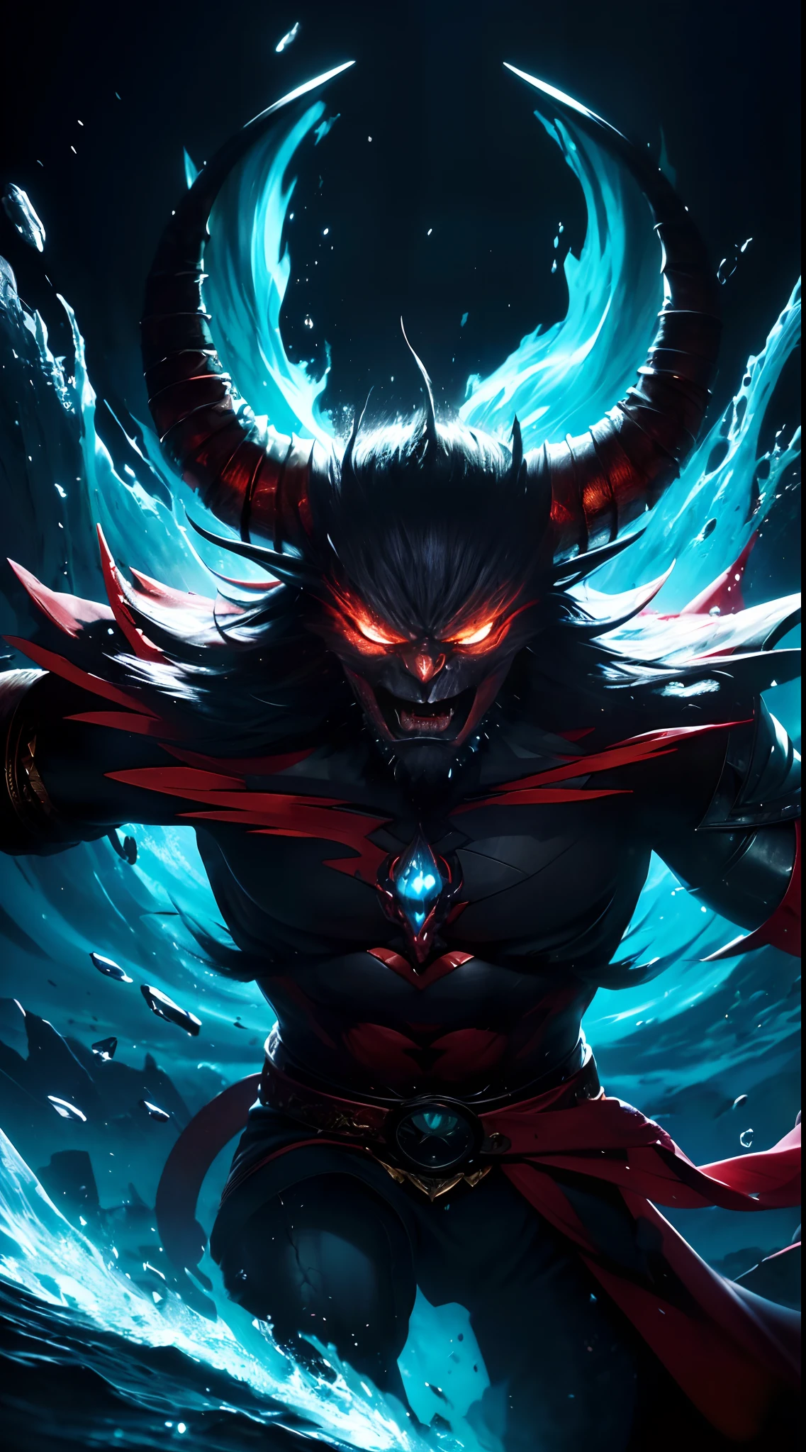 ((Best quality, 8K, Masterpiece: 1.4)),((Amazing detail: 1.3)),((illustration: 1.2)),((high resolution: 1.1)),Demon with all of the elements of Earth, Wind, Fire, and Water combined in its body,Empty background,astral,Viscous liquid,Colorful, vapor, Dark style, Dark fantasy, Perfect hand,Murderous face,