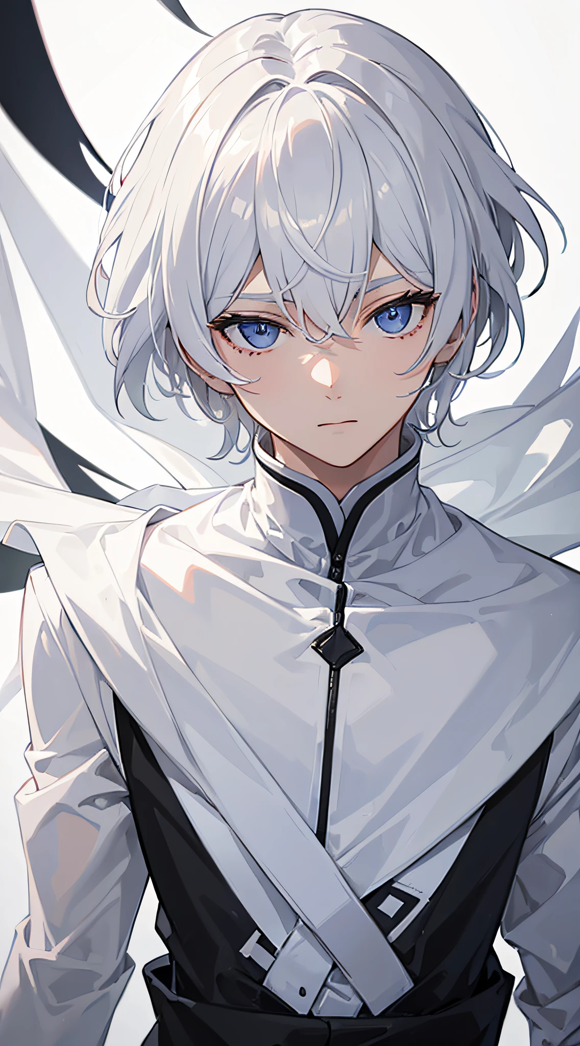 A man,white color hair,good eyes looking,fully body photo,white backgrounid