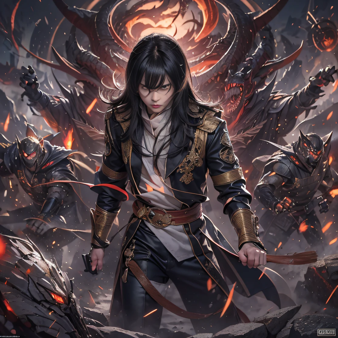 （废墟）eyes filled with angry，He clenched his fists，Rush up，Deliver a fatal blow to your opponent，full bodyesbian，Full Body Male Mage 32K（tmasterpiece，k hd，hyper HD，32K）Long flowing black hair，Campsite size，zydink， a color， patriot （废墟）， （Linen batik scarf）， Angry fighting stance， looking at the ground， Batik linen bandana， Chinese python pattern long-sleeved garment， （Abstract propylene splash：1.2）， Dark clouds lightning background，Flour flies（realisticlying：1.4），Black color hair，Flour fluttering，Background fog， A high resolution， the detail， RAW photogr， Sharp Re， Nikon D850 Film Stock Photo by Jefferies Lee 4 Kodak Portra 400 Camera F1.6 shots, Rich colors, ultra-realistic vivid textures, Dramatic lighting, Unreal Engine Art Station Trend, cinestir 800，Flowing black hair,（（（Male mage））），The male mage was furious，