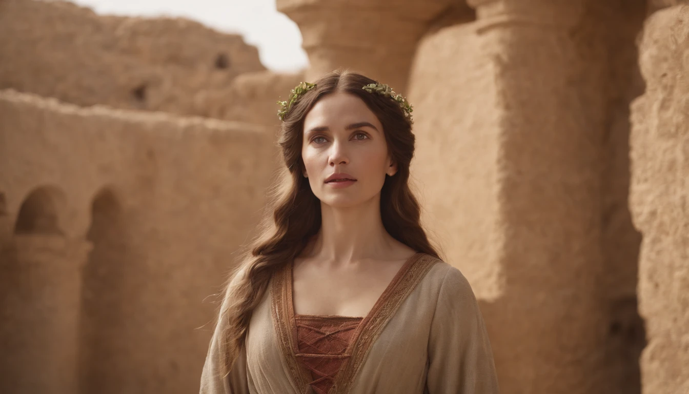 Mary Magdalene near the well, , Ultra sharp focus, tiro realista, roupas femininas medievais, cores tetradicas (cicatriz:1.4)