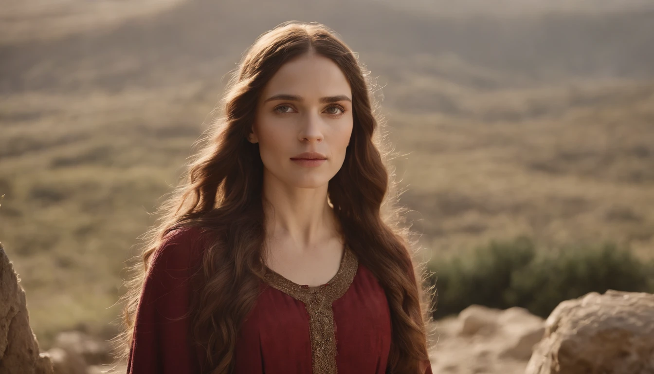Mary Magdalene near the well, , Ultra sharp focus, tiro realista, roupas femininas medievais, cores tetradicas (cicatriz:1.4)