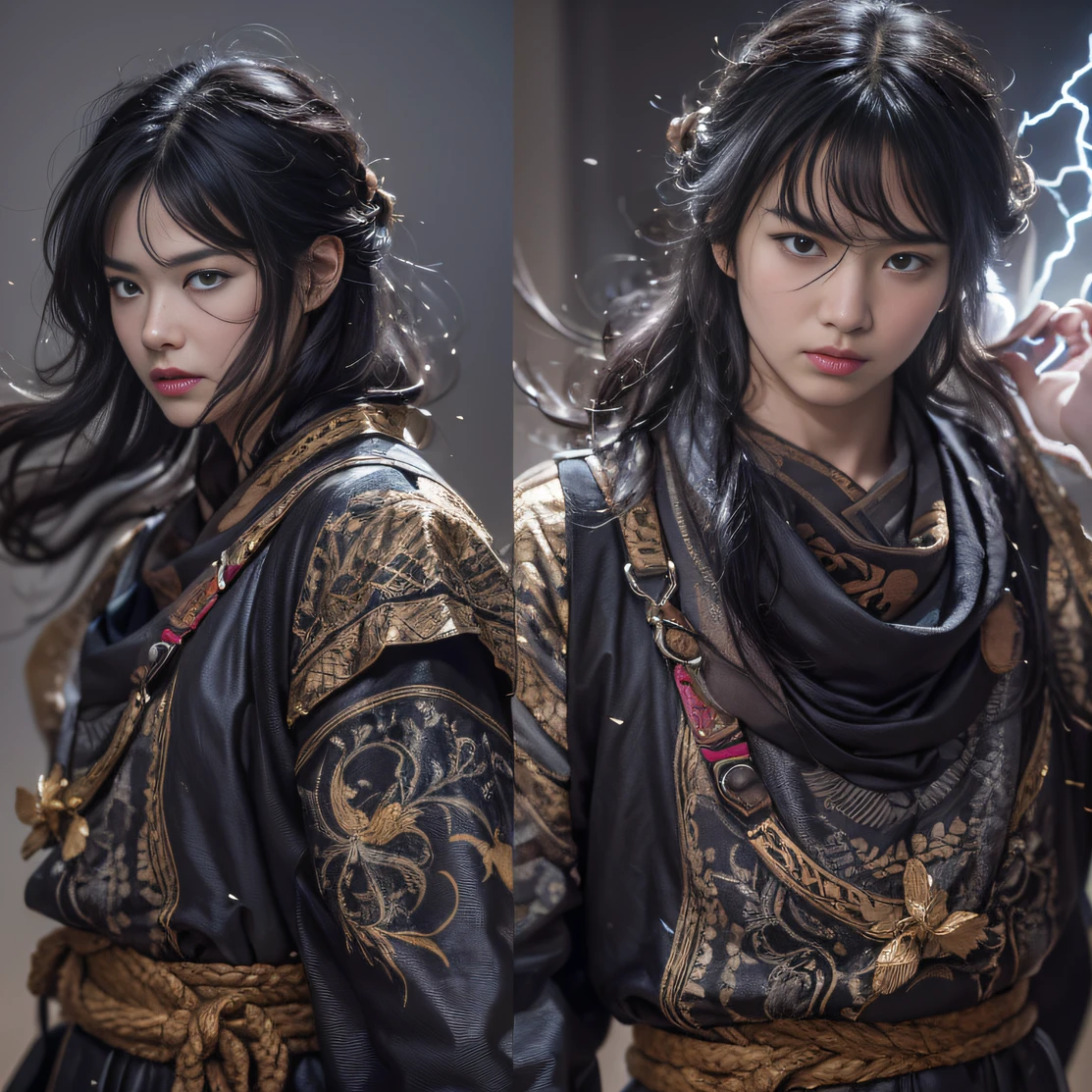 (废墟)eyes filled with angry,He clenched his fists,Rush up,Deliver a fatal blow to your opponent,full bodyesbian,Full Body Male Mage 32K(tmasterpiece,k hd,hyper HD,32K)Long flowing black hair,Campsite size,zydink, a color, patriot (废墟), (Linen batik scarf), Angry fighting stance, looking at the ground, Batik linen bandana, Chinese python pattern long-sleeved garment, (Abstract propylene splash:1.2), Dark clouds lightning background,Flour flies(realisticlying:1.4),Black color hair,Flour fluttering,Background fog, A high resolution, the detail, RAW photogr, Sharp Re, Nikon D850 Film Stock Photo by Jefferies Lee 4 Kodak Portra 400 Camera F1.6 shots, Rich colors, ultra-realistic vivid textures, Dramatic lighting, Unreal Engine Art Station Trend, cinestir 800,Flowing black hair,(((Male mage))),The male mage was furious,