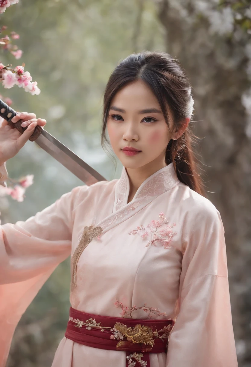 Vietnamese girl in snowy ao dai holding a sword, digital photo, real, win, dragon, battle, peach blossom, light sunshine, Ha Long Bay, fantasy, galaxy