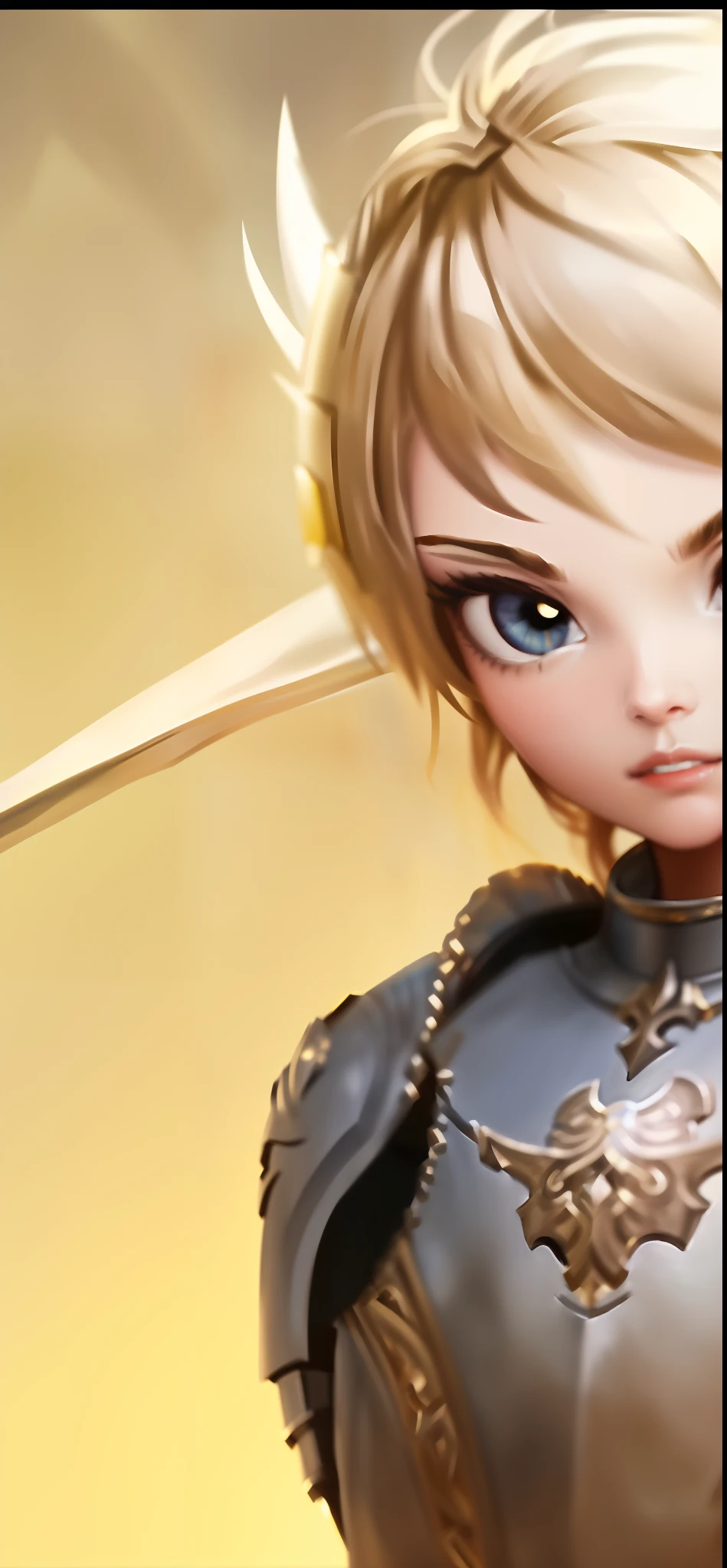 Close-up of woman in armor holding sword, Pictures of female paladin, Paladin Girls, Gorgeous Paladin Girls, Portrait of a female Paladin, Paladin Fantasy Women, Female Knight Portrait, Female Knight, Beautiful Female Knight, Armor Knight Female Bikini, Of a beautiful female knight., Girl in Knight Armor, Heavy white and gold armor, Female Armor