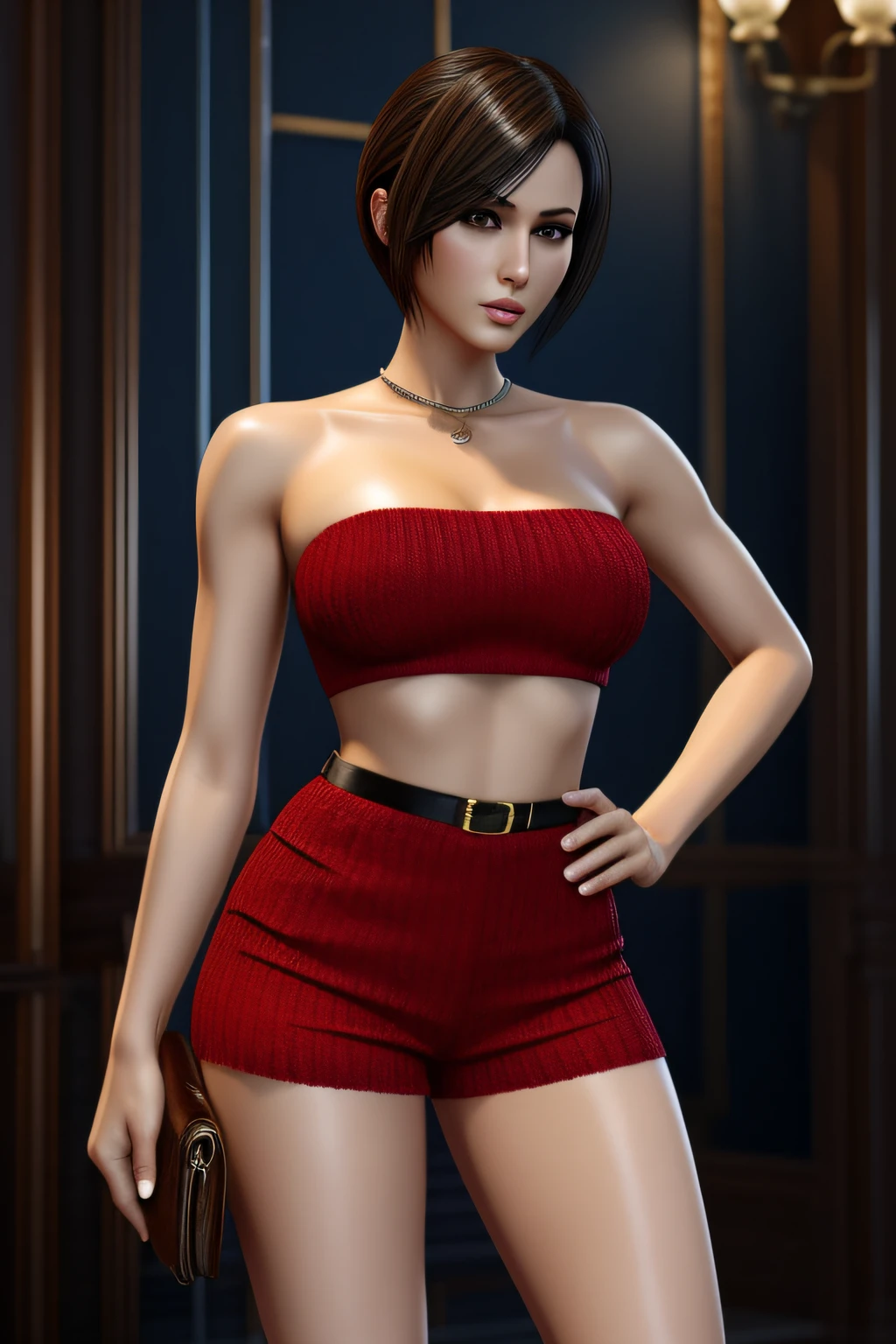 ada wong strapless Feather-trimmed knitted shorts