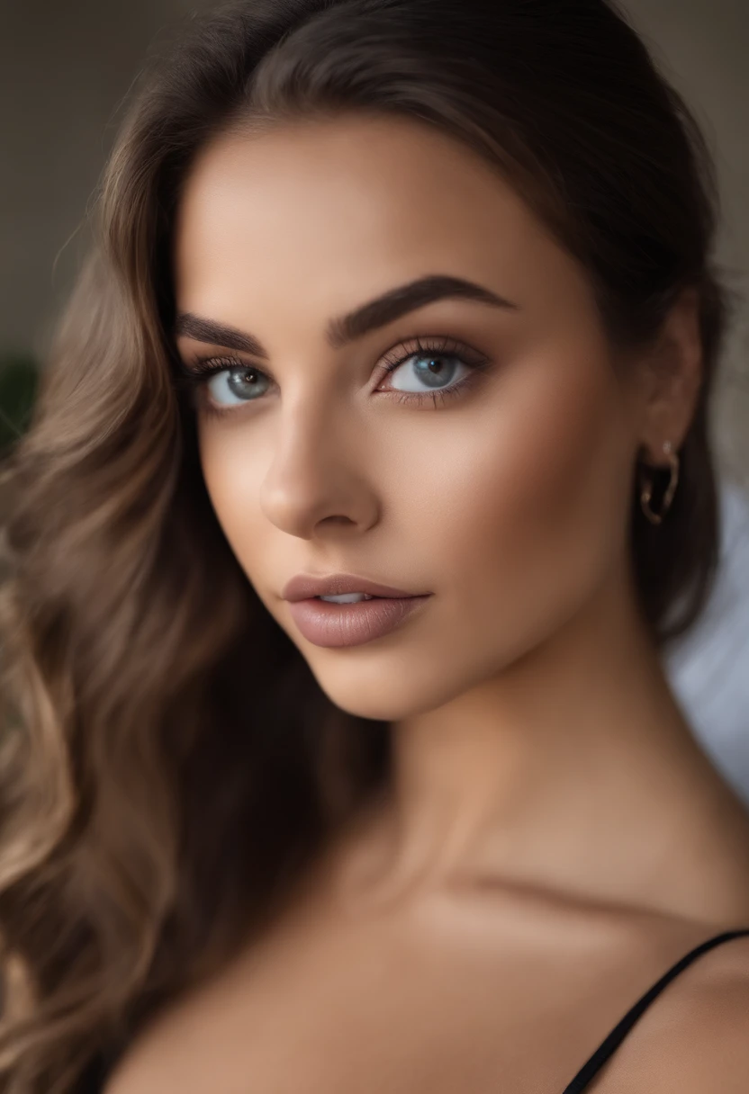 Arafed woman with matching tank top and pants, fille sexy aux yeux bruns, Portrait Sophie Mudd, cheveux bruns et grands yeux, selfie of a young woman, Yeux de chambre, Violet Myers, sans maquillage, maquillage naturel, looking straight at camera, Visage avec Artgram, Maquillage subtil, Superbe photo du corps entier, dans la chambre, clivage, Bonbé buttocks