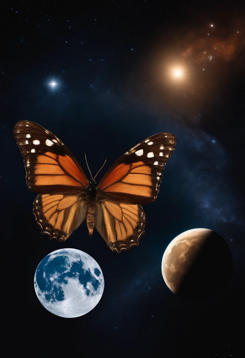 Lune, papillon et galaxie