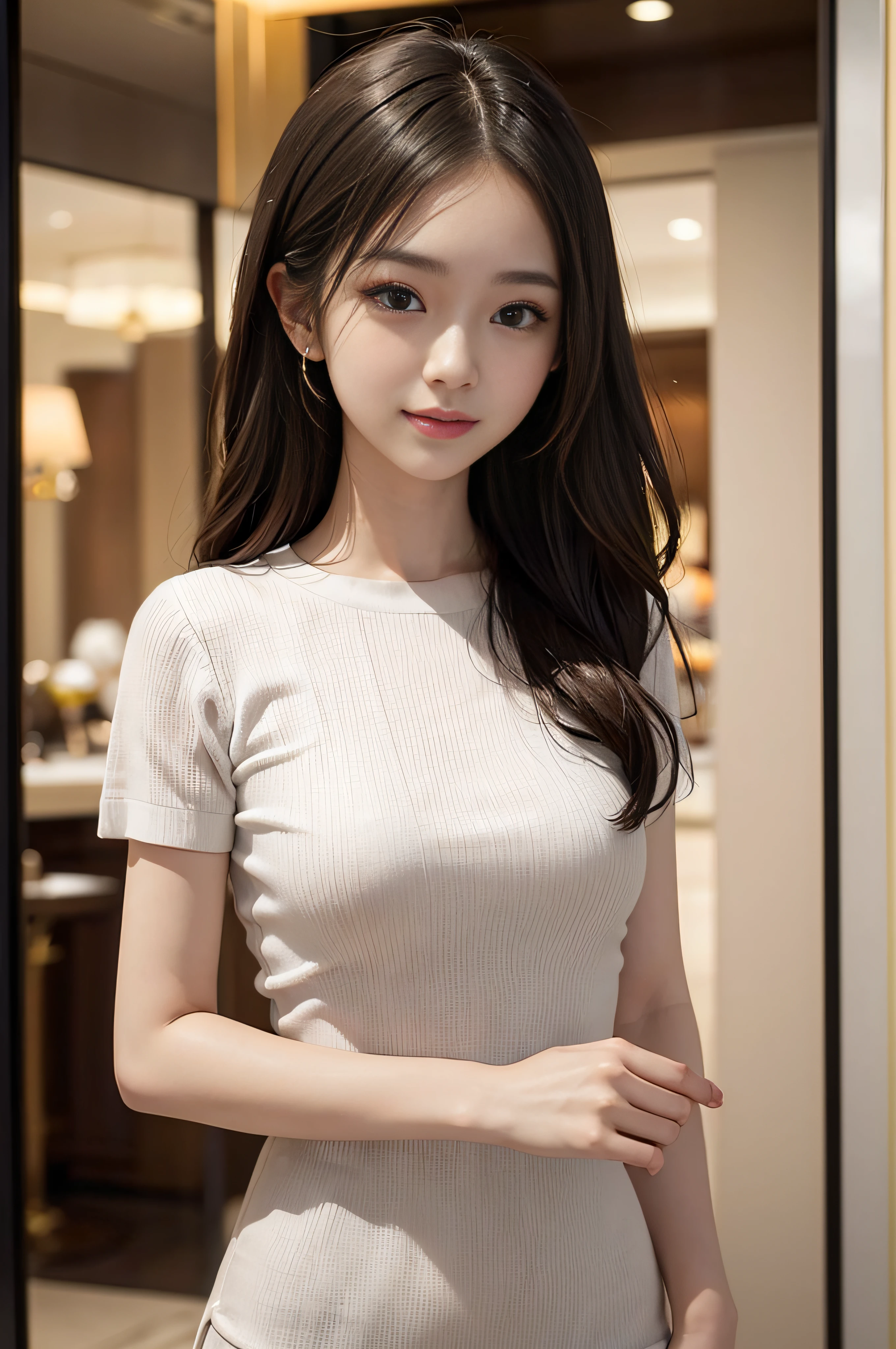 A woman in a white dress standing in a room - SeaArt AI