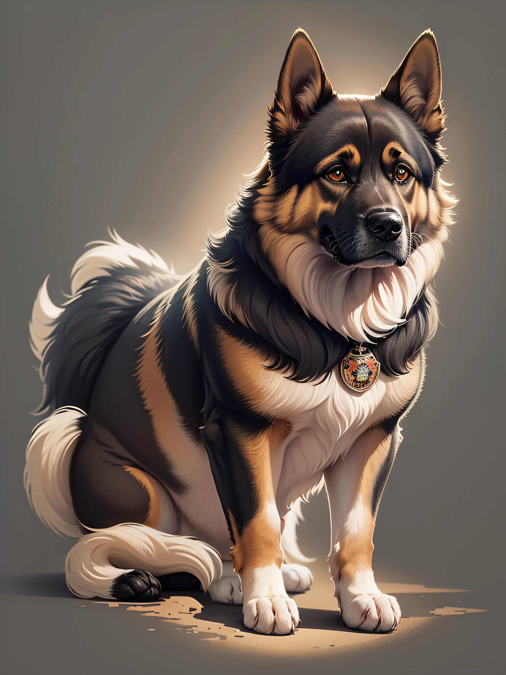 German Shepherd: Strong and loyal German Shepherd portrayed in a
nostalgic and charming vintage pattern. T-shirt design graphic, vector,
contour, black background