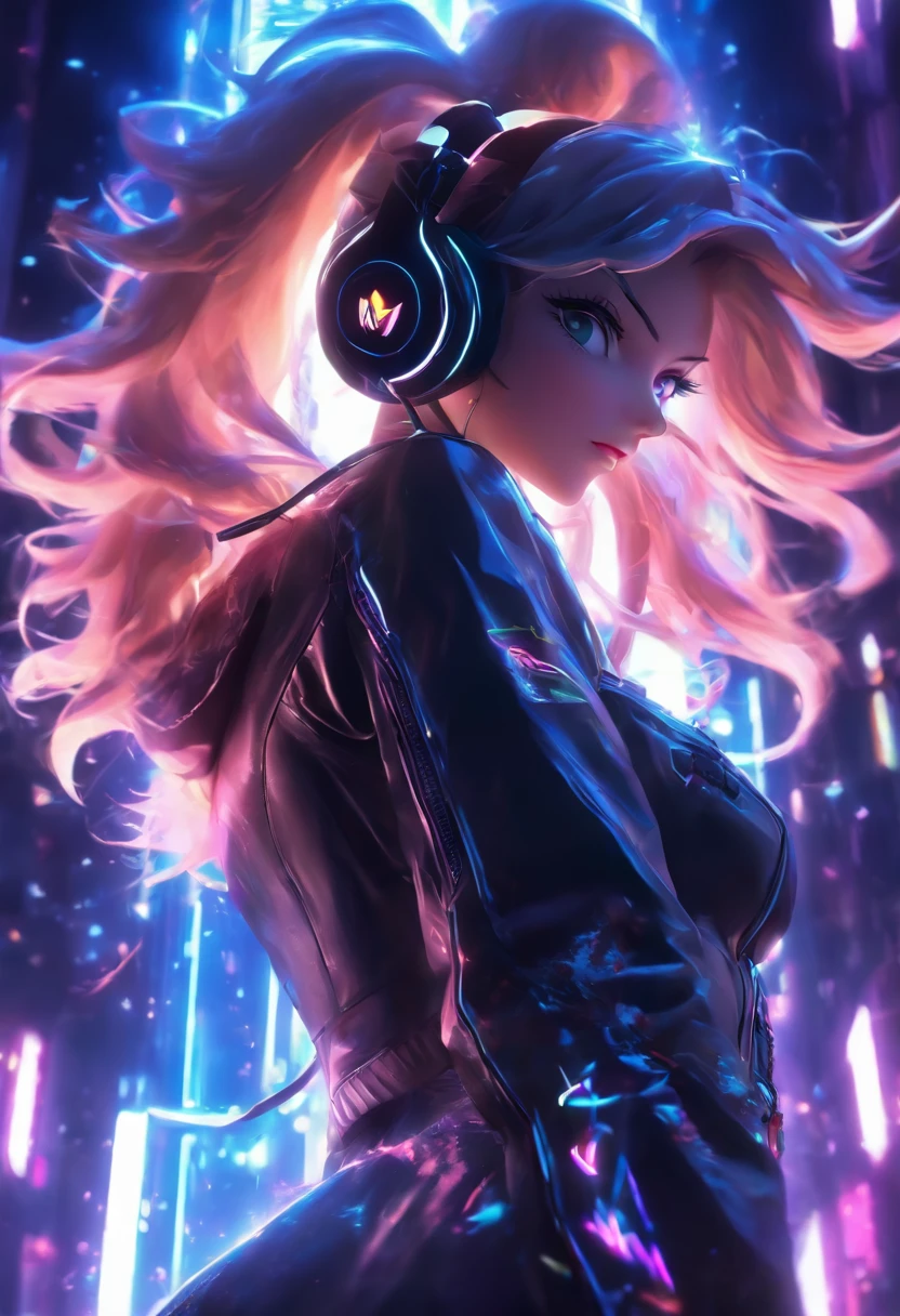 Anime - stylistic image of a woman in a dress and leather jacket, Use headphones, Photorealistic anime girl rendering, CG Art Soft Animation, Realistic 3D anime style, anime big breast. Soft lighting, Realistic anime art, digital anime art, Detailed Digital Anime Art, 4K Anime Style, advanced digital anime art, A seductive anime girl, digital art in anime style, 3D Anime Style，Overall Excellence，Sexy theme，Sensation of temptation，sci-fy