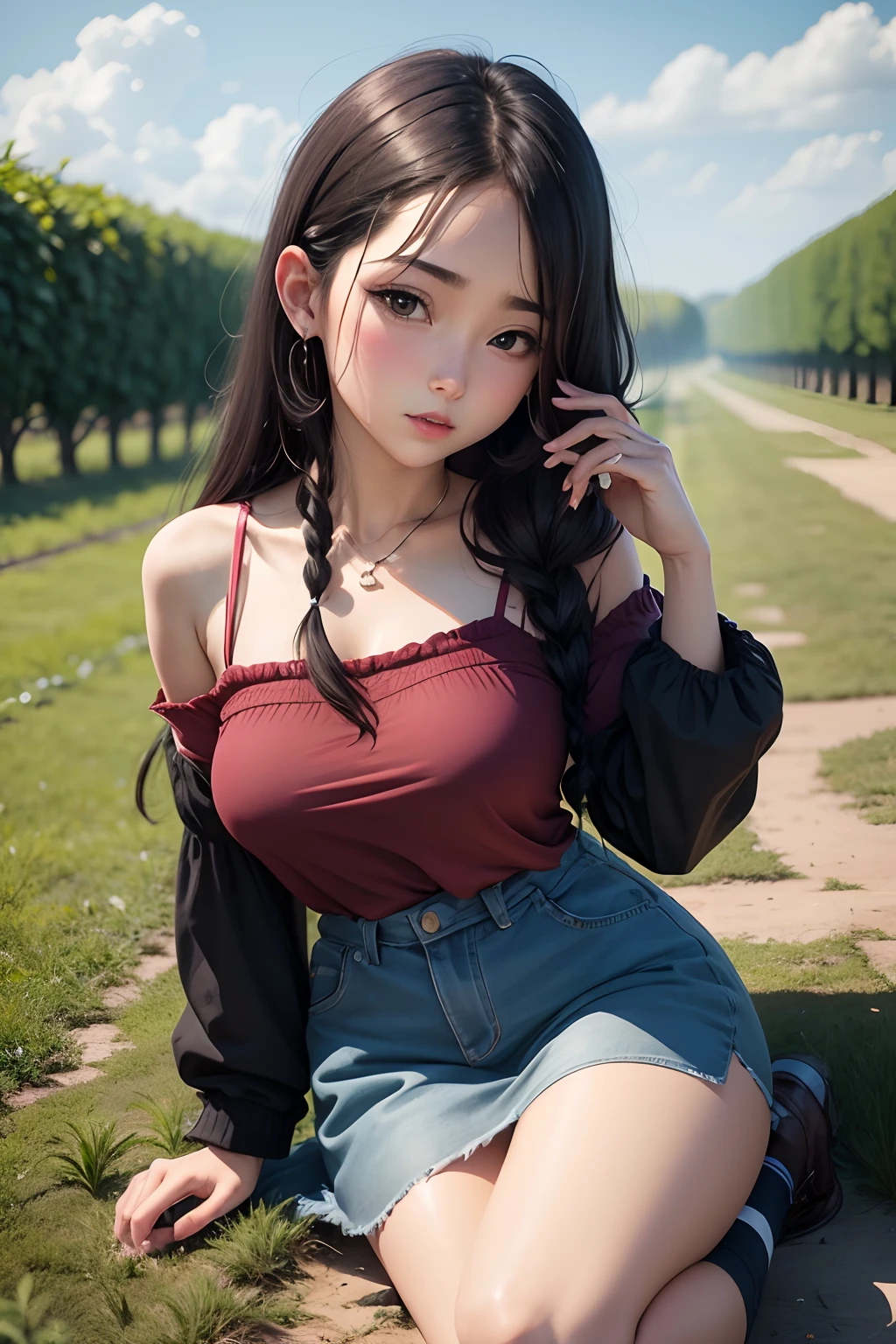 Beautiful girl , sexy slim fit body, long straight brown hair , tank top, mini skirt , gorgeous eyes , pink lips , blushed cheeks ,