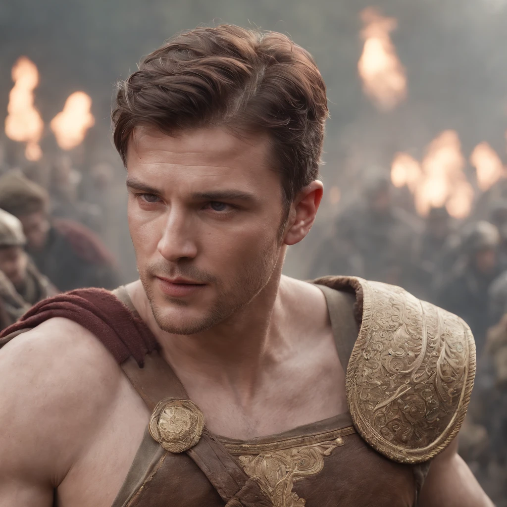 (Professional 3D Rendering:1.3) in the (Realistic:1.3) The most beautiful artwork photos in the world，Features soft and shiny male heroes,Stand on the battlefield、Raise the roar
