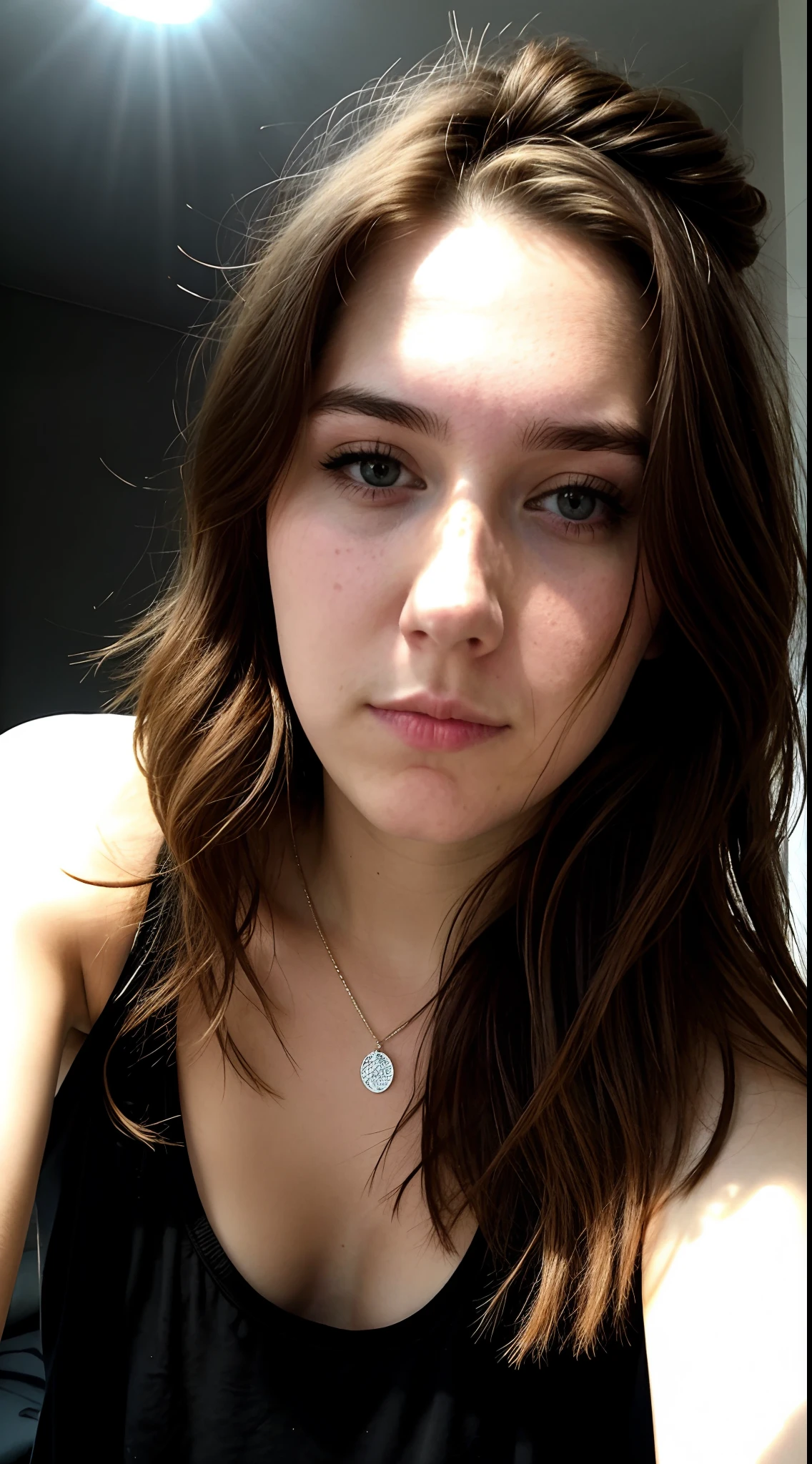 Instagram-Foto, Foto von 23 Y.o Chloe, (langes schwarzes Haar), look wasted, drunk, sad, Harte Schatten, posierende Position, (()), (Pov), ((sad)),
