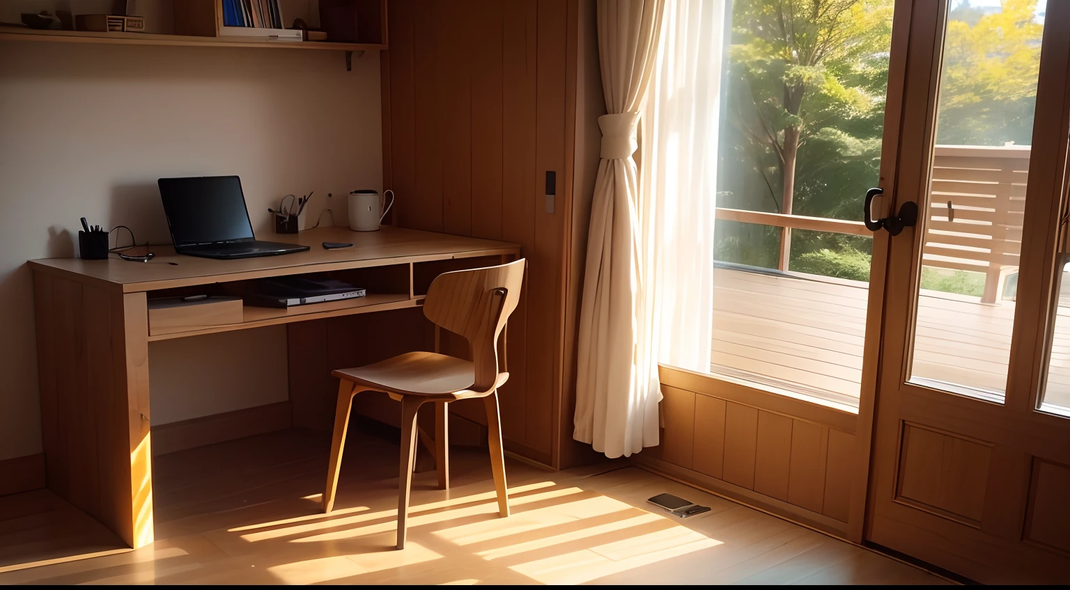 early evening、Sunlight room、wooden、Coffee on the desk