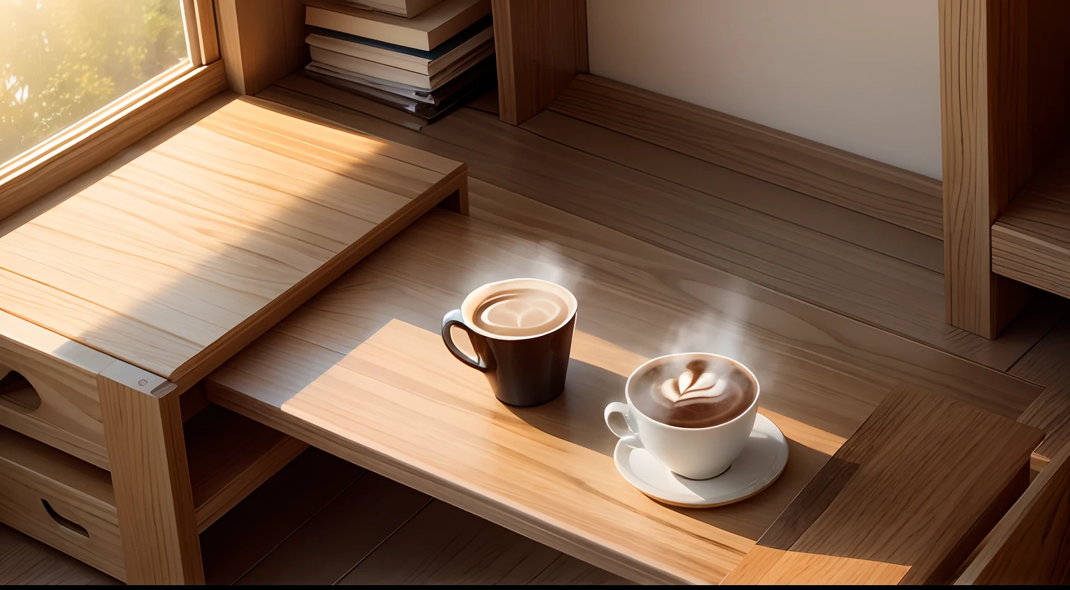 early evening、Sunlight room、wooden、Coffee on the desk