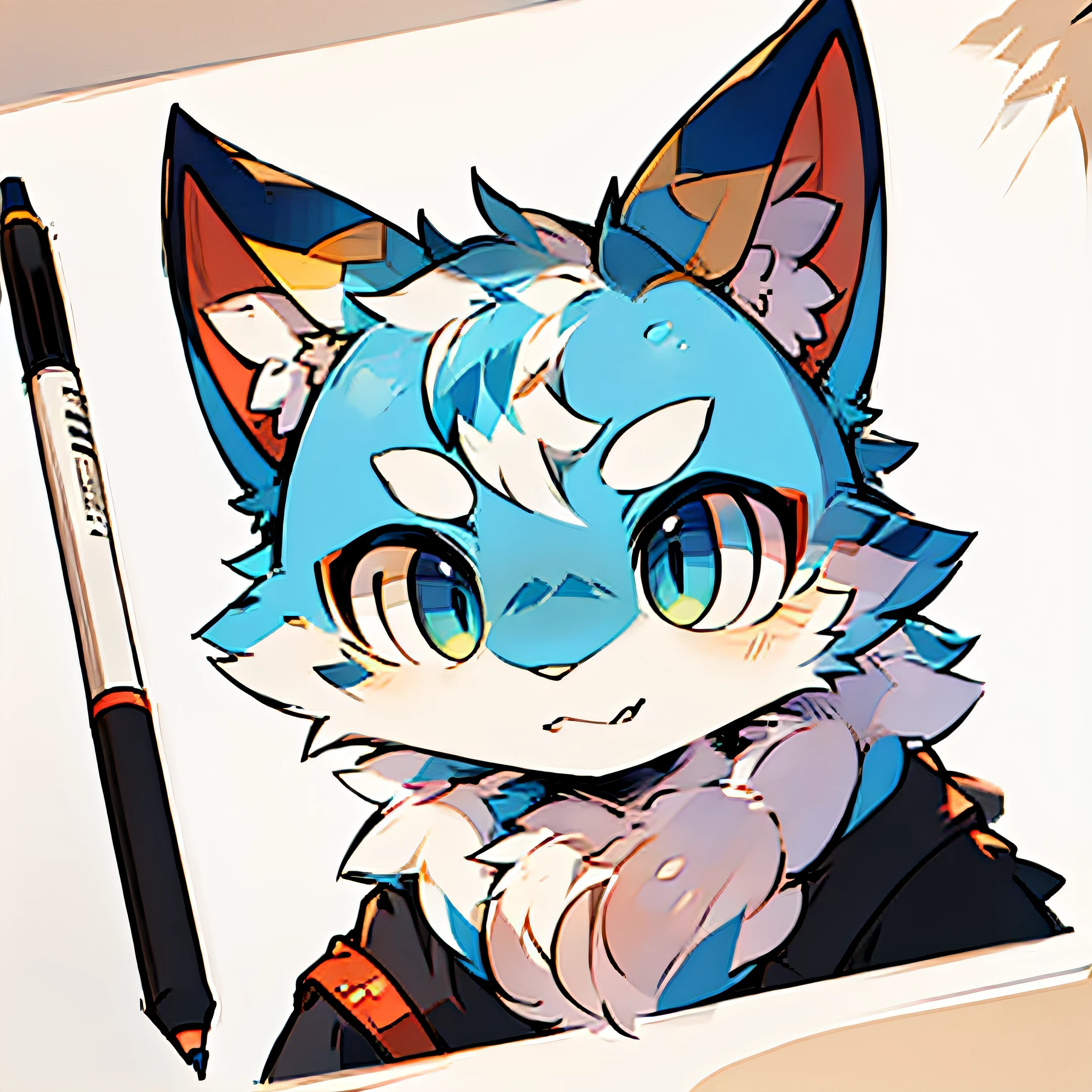 drak，cerulean！Close-up of a cat with a pencil in its mouth, Wolf template basic line art, Simple lines of art, linear art, thick lineart, clean lineart, Outline sketch, thick black lineart, clean lineart and flat color, contour drawing, bold lineart, clean anime outlines, Outlined!!!, professional furry drawing, outline art