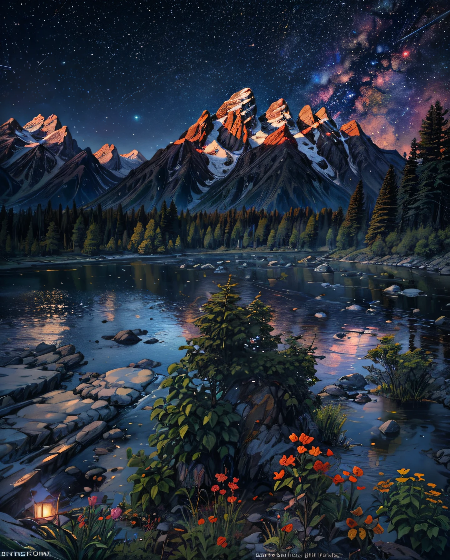 EXtparameters Loving Worried Grand Teton National Park, Stars in the sky, islandpunk, studio lighting, fluorescent details, (masterpiece, top quality, best, official art, beautiful and aesthetic:1.2),