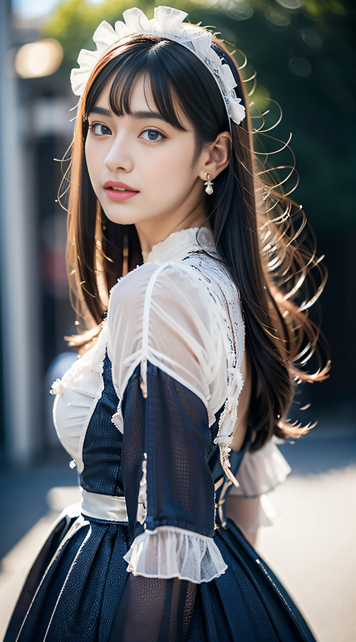 (32K,very high res, high detailing, highly accurate, masutepiece、girl1:1.5),Raw photo & realistic atmosphere,beautiful dark blue eyes,Detailed mouth,Glossy lips,Detailed eyebrows,Eyes drawn in detail with soft white skin that shines in every detail、Very beautiful eyes with azure eyes,Detailed lips、Very beautiful face,Very well-formed face、Lifelike face,shiny beautiful lips,Beautiful eyebrows,Infinite reality,Best design,(Insanely cute Japan -yeld beiful girl,Beautiful thighs,Ideal legs,Beautifully shaped breasts,Very cute beautiful girl,Little Gi),Best Natural Makeup,Japanese ido,Korean Idols,Young sensual idol,Moist eyes,Beautiful eyes that sparkle,Beautiful butt,beauty legs,,camel's foot,:1.2),超A high resolution、The face of a masterpiece with high detail,Natural and realistic face,Back lighting,Pure eyes are too cute,Reality Live Action,(Earrings that look good in Lolita fashion,,a necklace,hair adornments,Head dress:1.5),Glossy nail art,Blonde medium permed hair:1.4),(Very beautiful blue-based Lolita fashion with high detail high definition,High Detail High Definition Beautiful Blue Base Modern Lolita,a miniskirt,Show full-body fashion:1.6),Looks Back,On the streets of Harajuku,Gentle smile