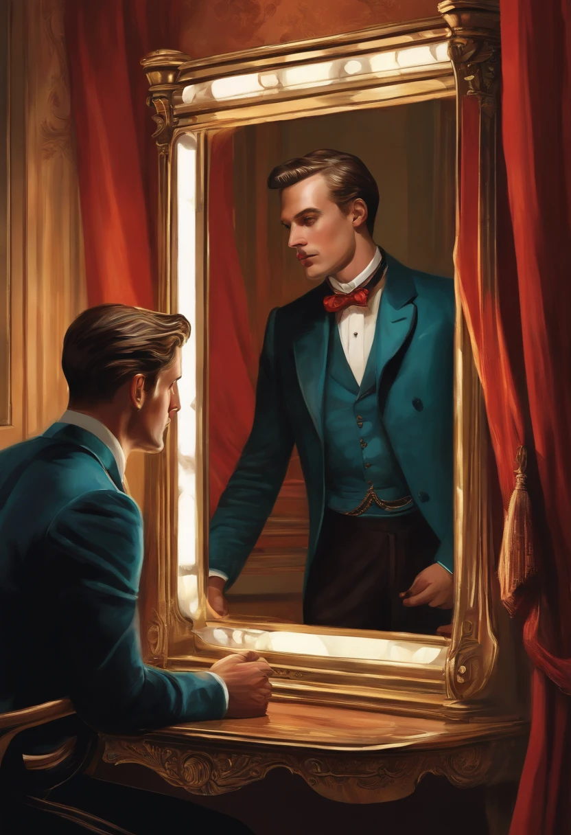 Illustration of a very vain man admiring his own image reflected in the mirror