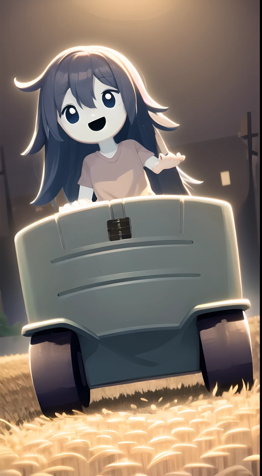 masterpiece, 1girl, spooky-shojs, (Harvesting rice), (tractor), Happy, ghost, full body